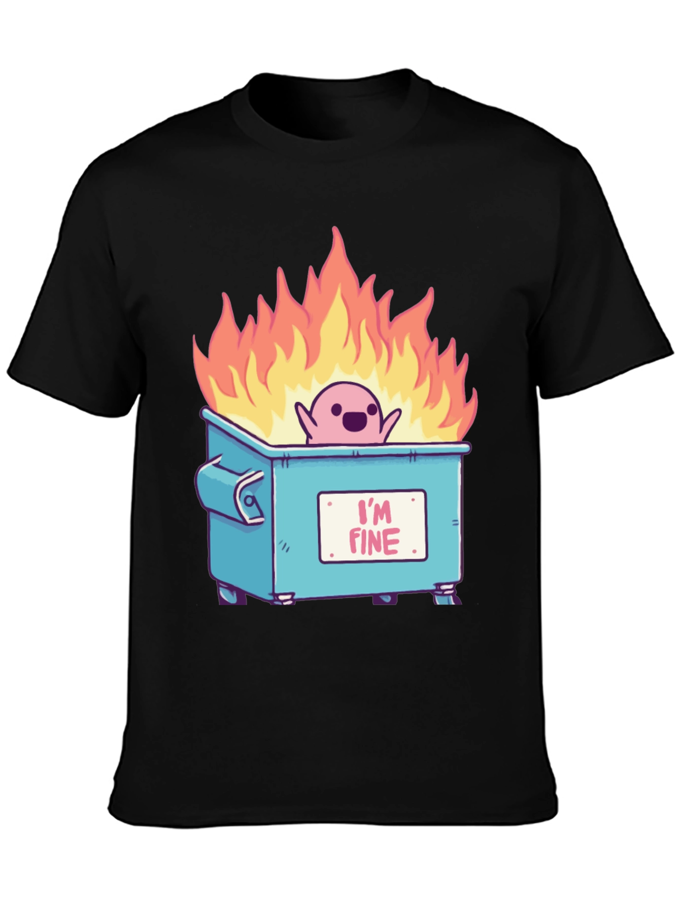 Black I'm Fine Dumpster Fire T-Shirt view 3