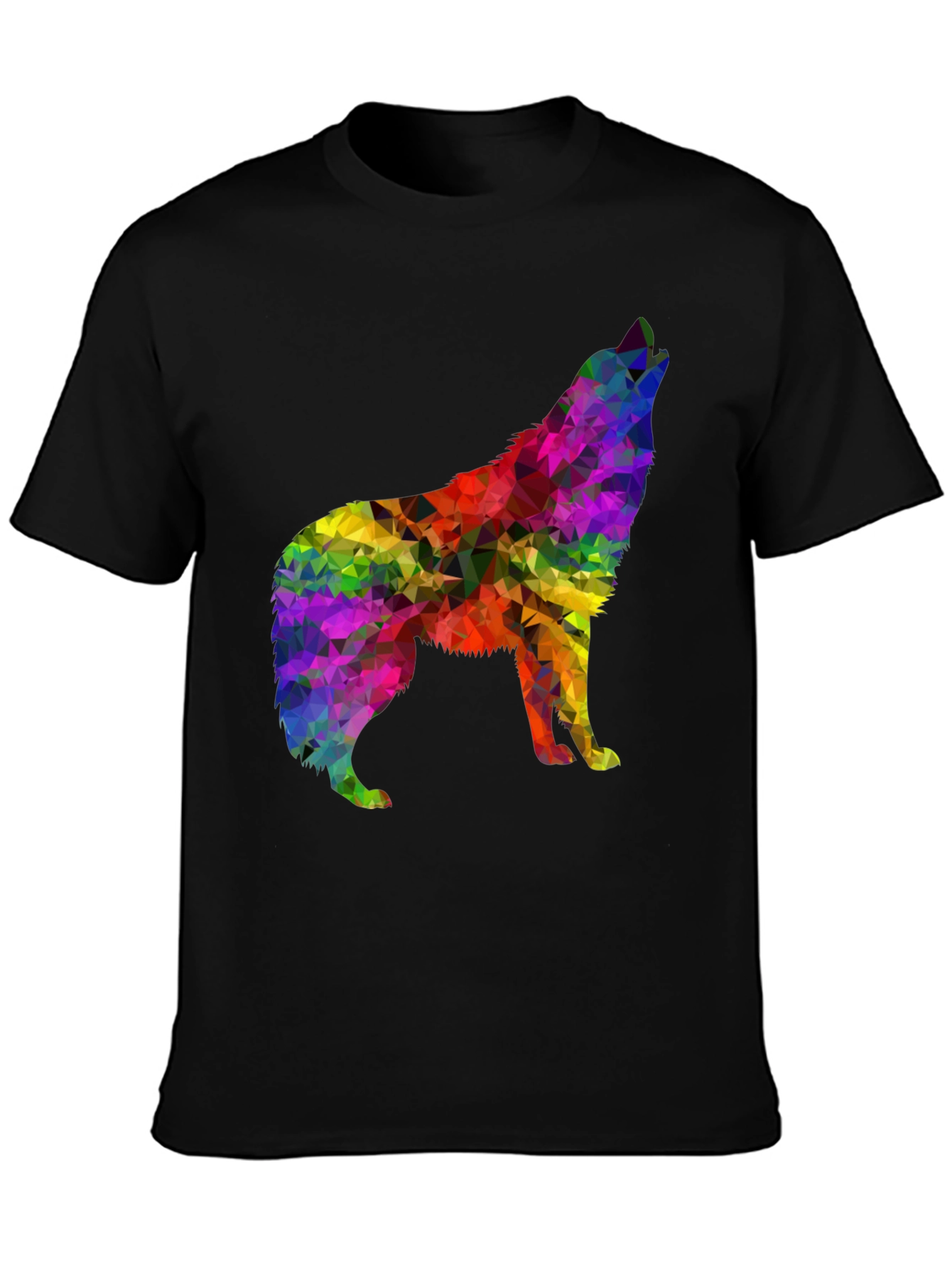Black Geometric Wolf Graphic Tee - Men's Black T-Shirt view 3