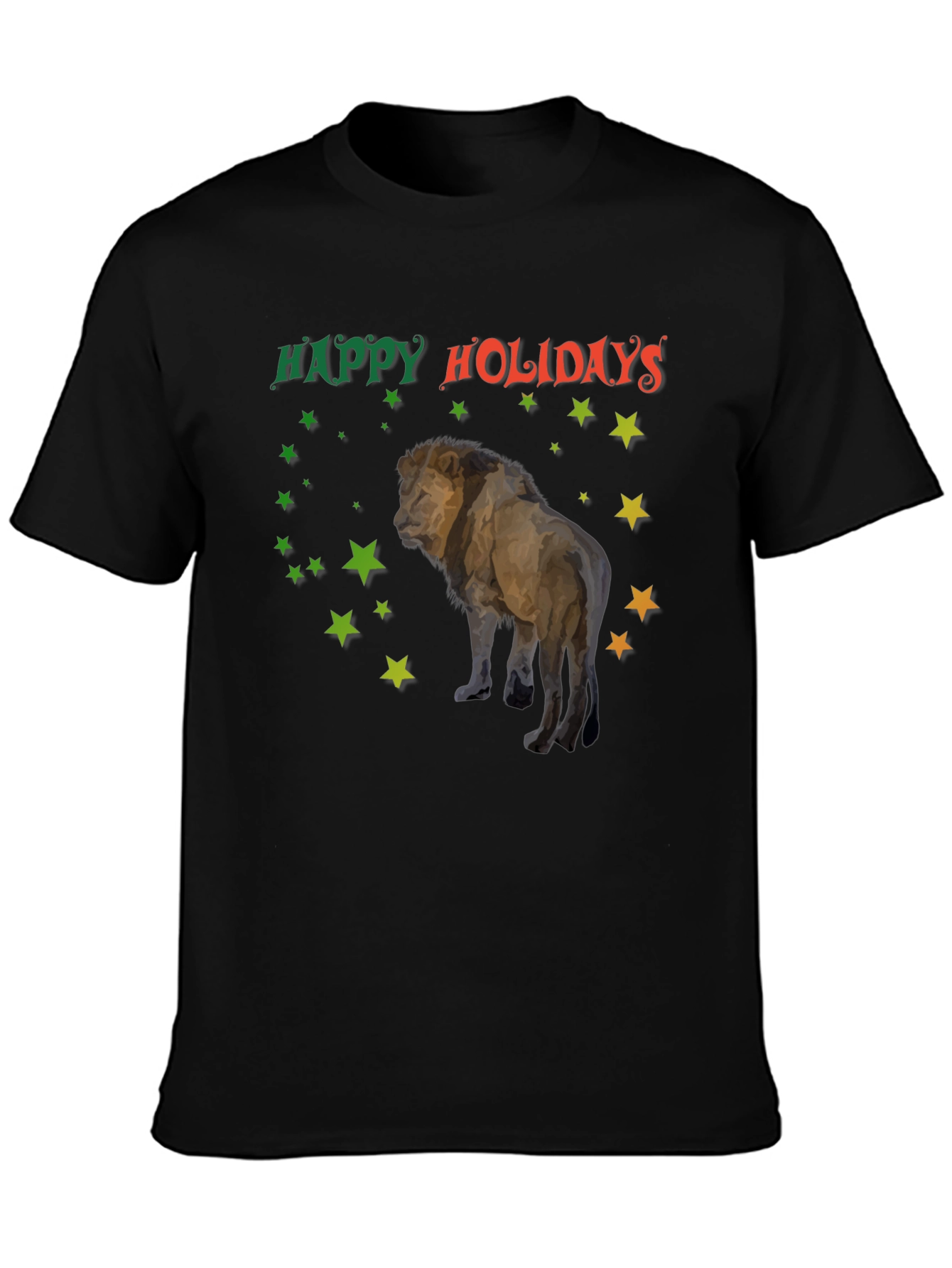Black Happy Holidays Lion T-Shirt view 3