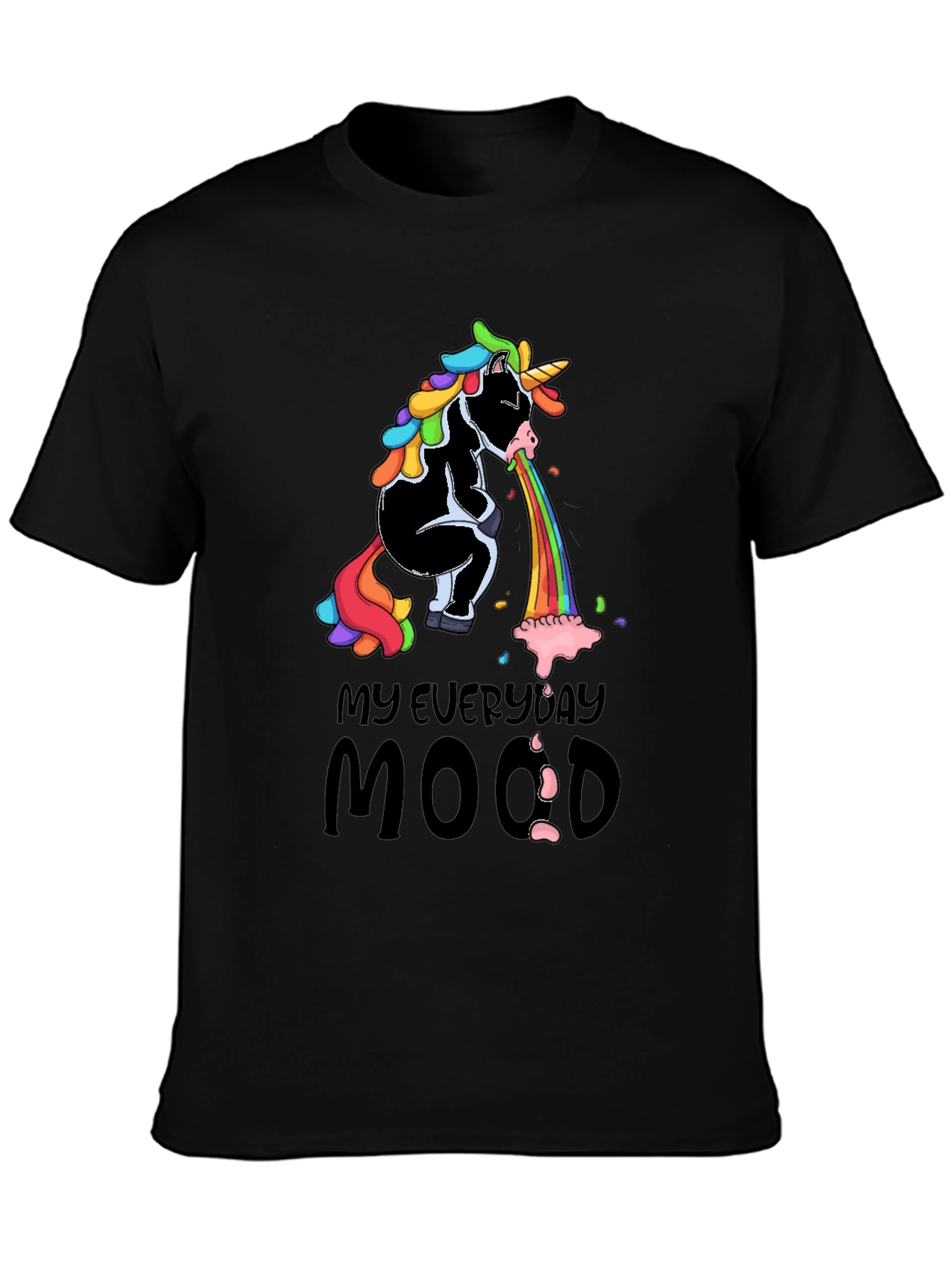Black Everyday Mood Vomiting Unicorn T-Shirt view 3