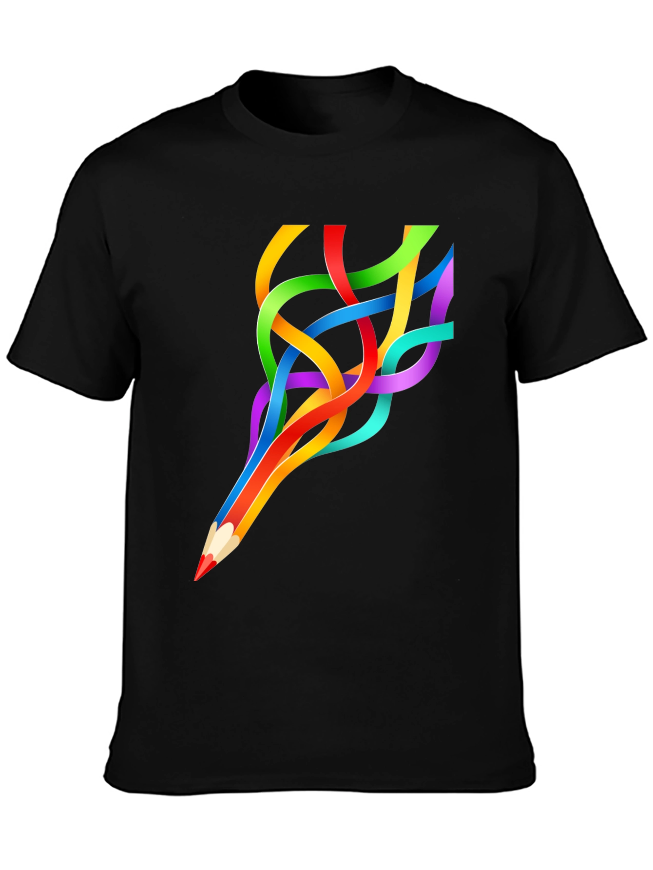 Black Colorful Pencil Stream T-Shirt view 3