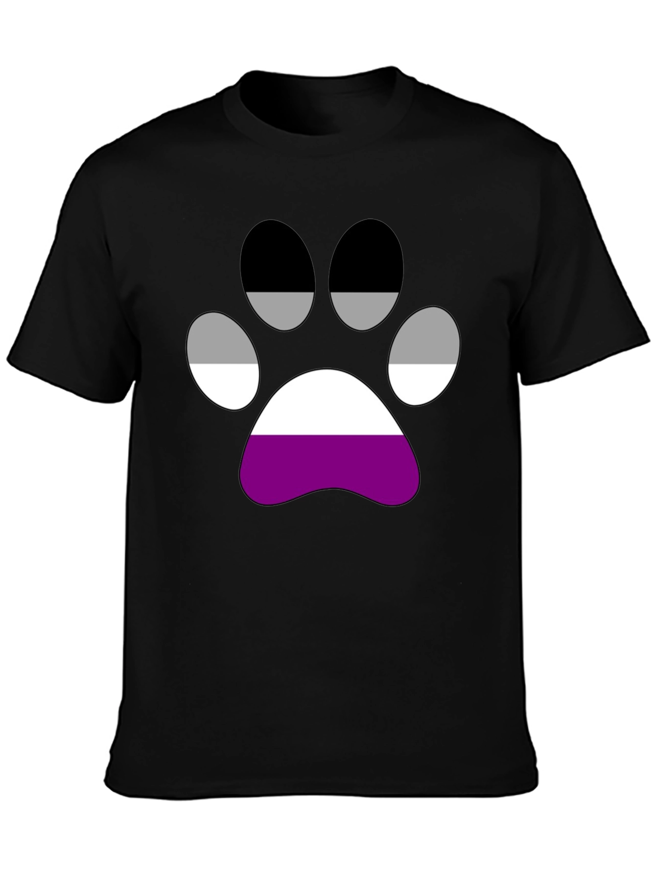 Black Asexual Pride Paw Print T-Shirt view 3