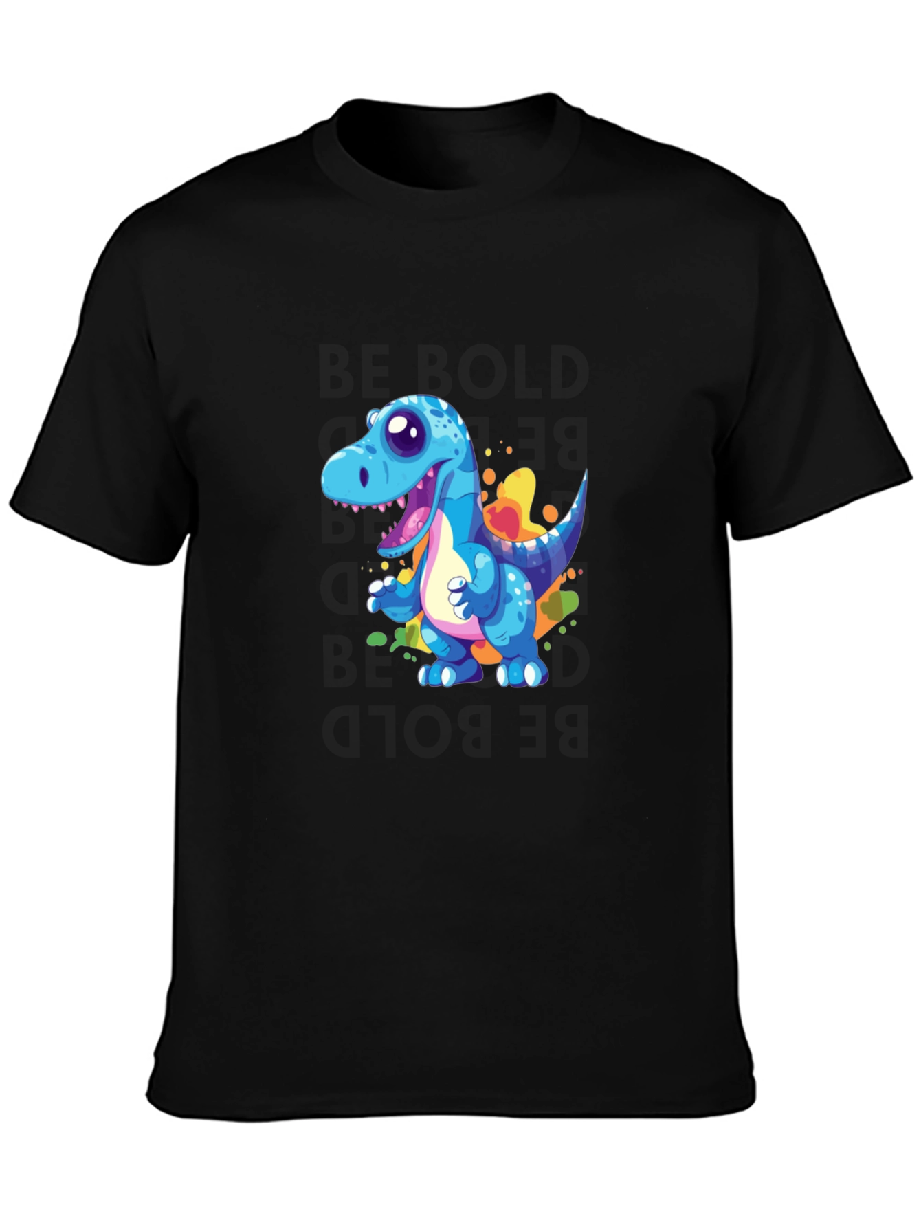 Black Cartoon Dinosaur Graphic Black T-Shirt view 3