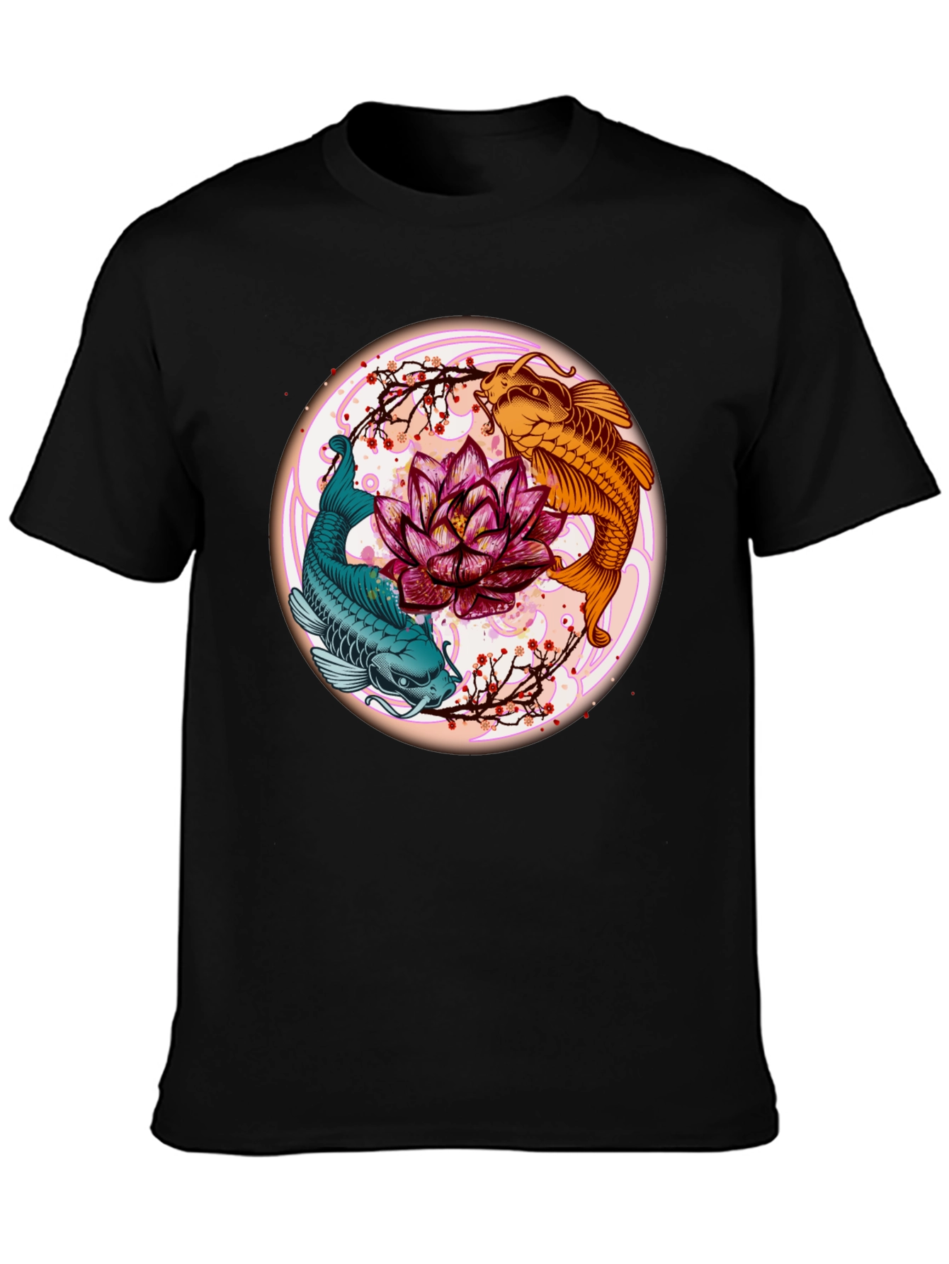 Black Koi Fish Lotus Blossom Graphic Tee - Men's Black T-Shirt view 3