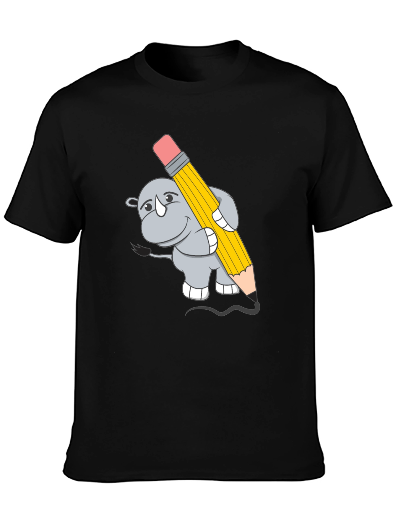 Black Rhino with Pencil Graphic Tee - Unisex Black T-Shirt view 3