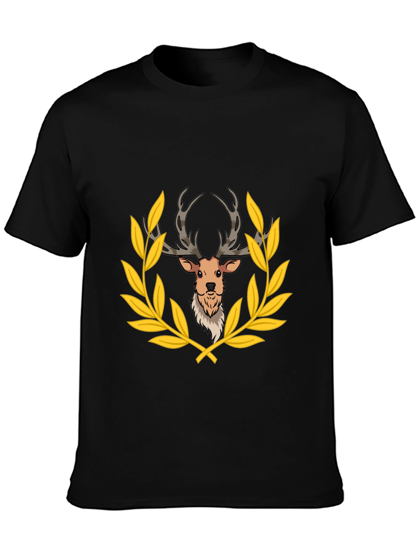 Black Deer Laurel Wreath Black T-Shirt view 3