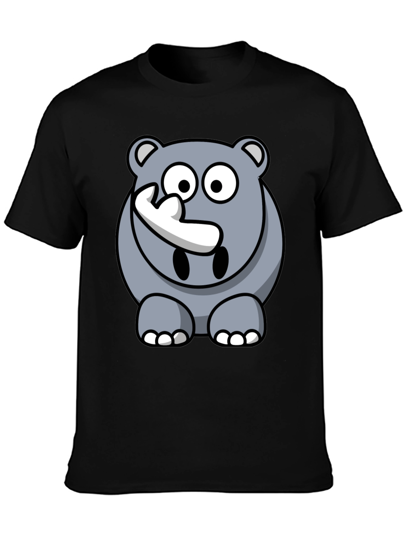 Black Cartoon Rhino Graphic Tee - Men's Black T-Shirt view 3