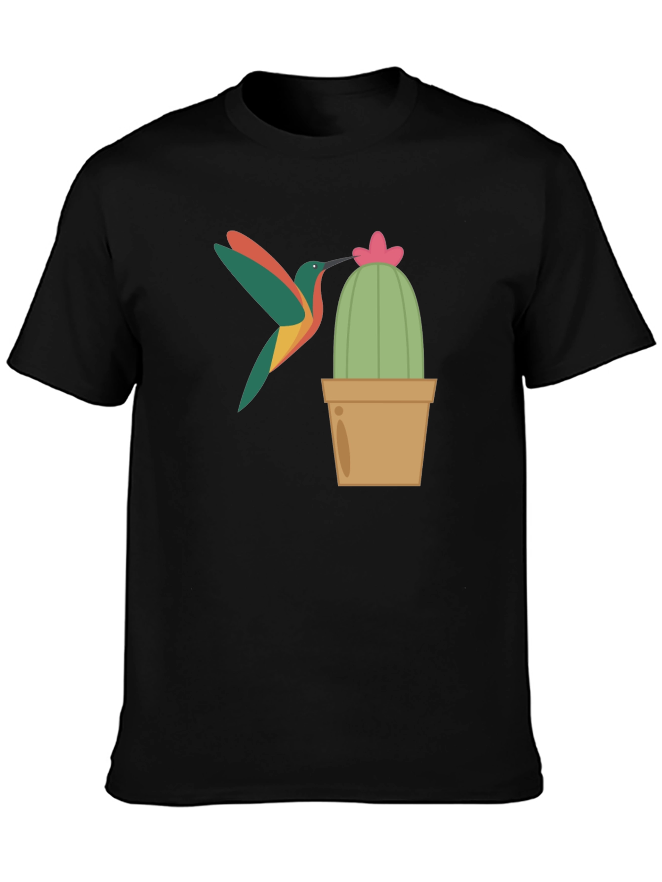 Black Hummingbird & Cactus Graphic T-Shirt - Black view 3