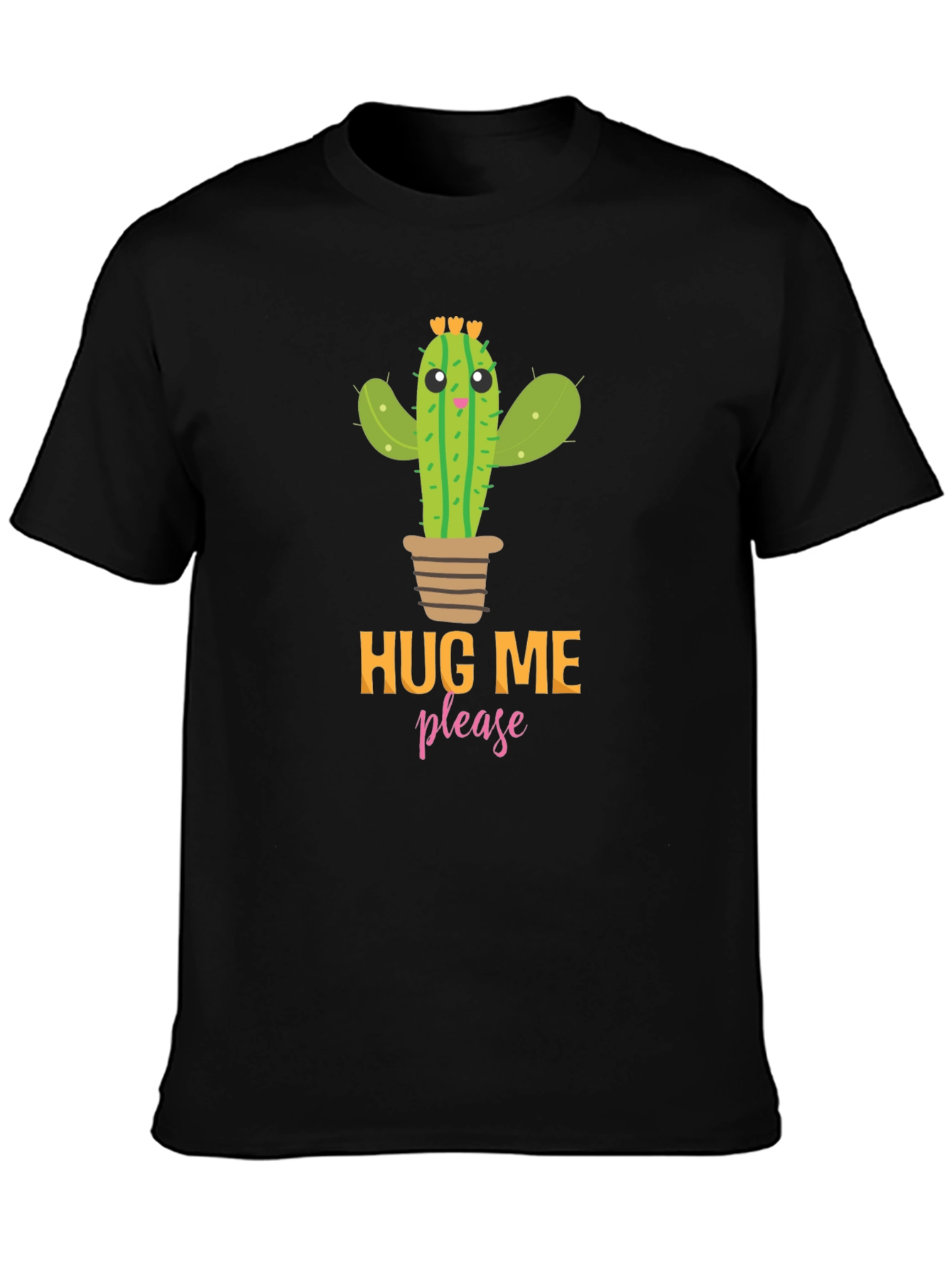 Black Hug Me Please Cactus Graphic Tee - Black view 3