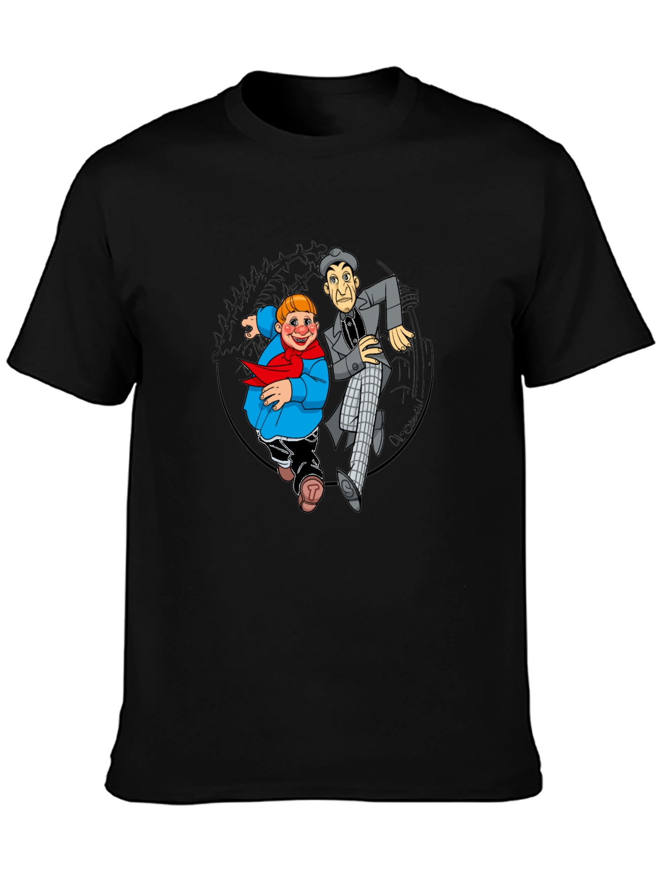 Black Cartoon Duo Graphic T-Shirt - Black Crew Neck view 3