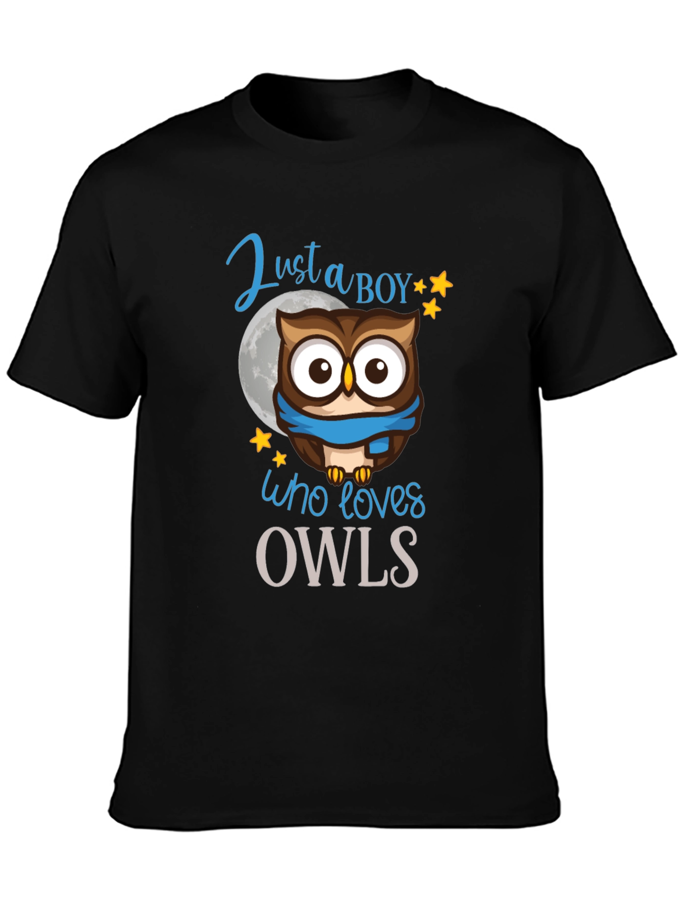 Black Just a Boy Who Loves Owls T-Shirt view 3