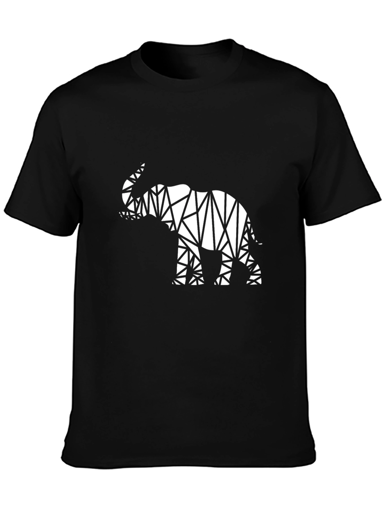 Black Geometric Elephant Graphic Black T-Shirt view 3