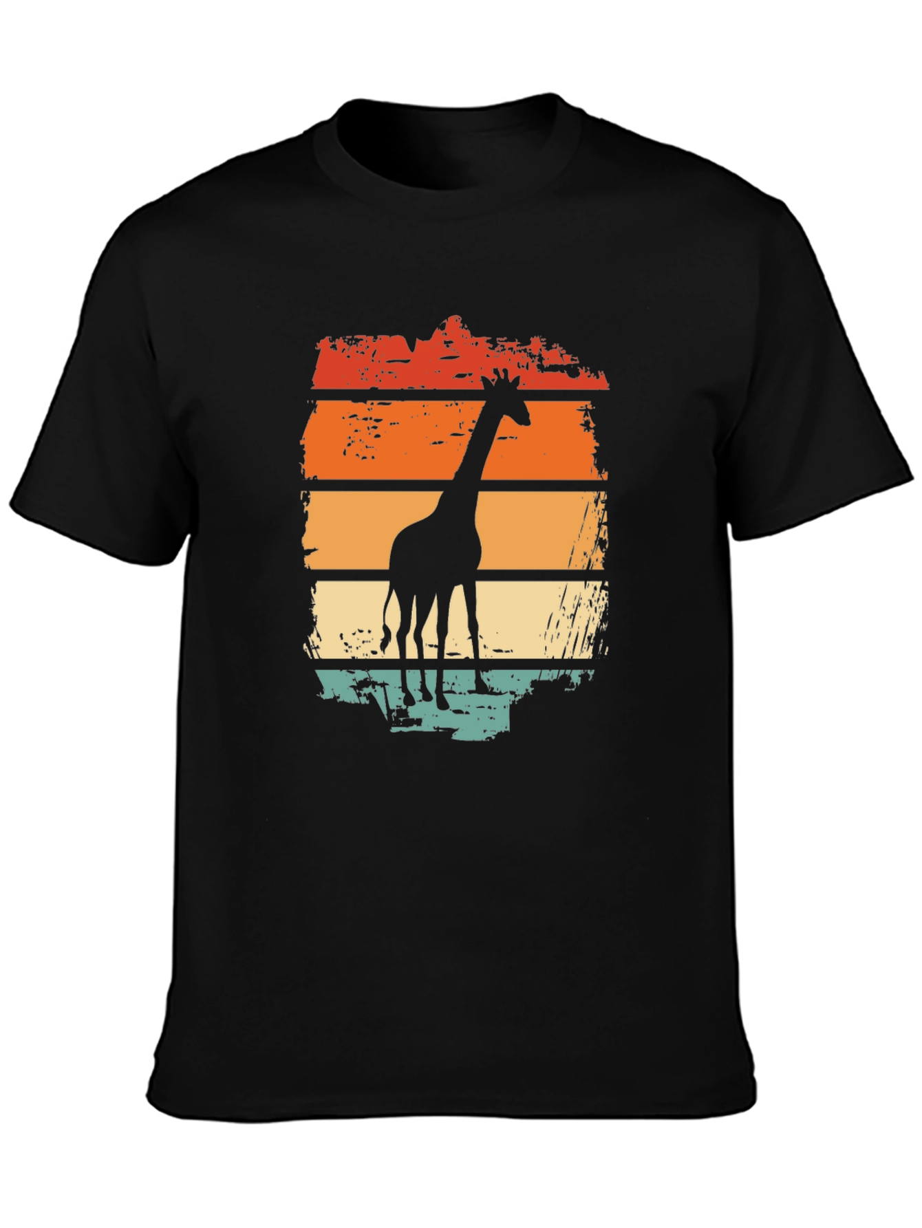 Black Giraffe Sunset Graphic Tee - Retro Style Black T-Shirt view 3