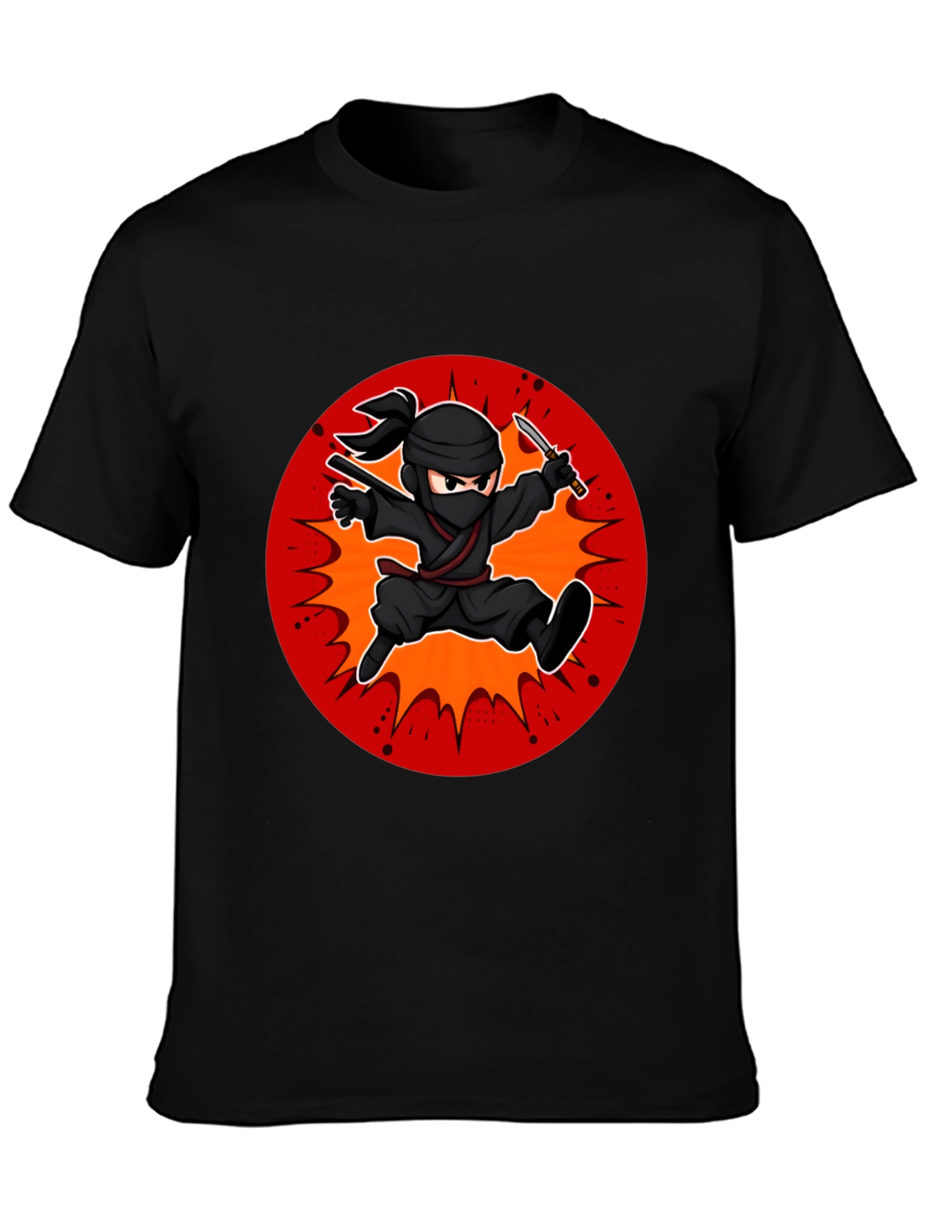 Black Ninja Cartoon Graphic Black T-Shirt view 3