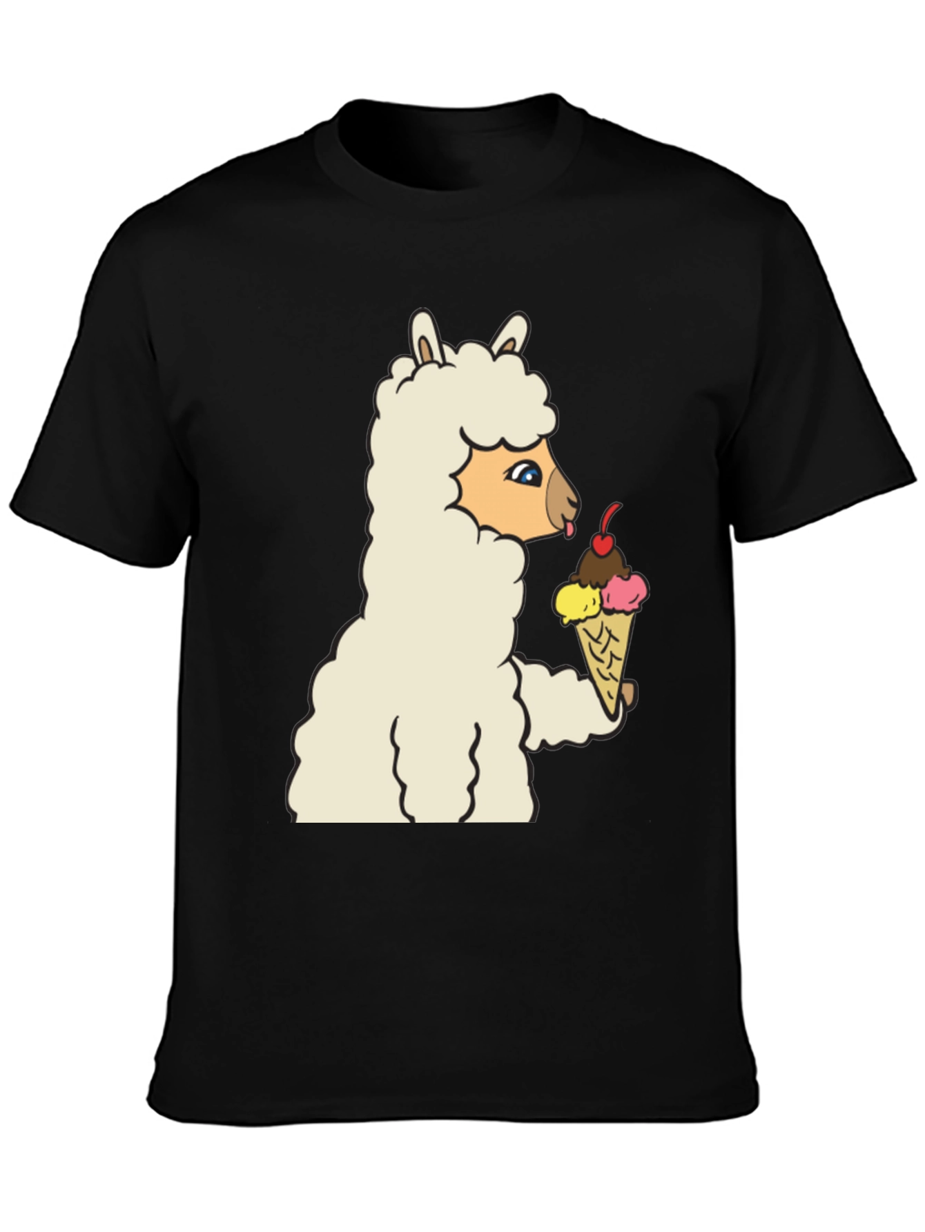 Black Llama Eating Ice Cream Graphic Tee view 3