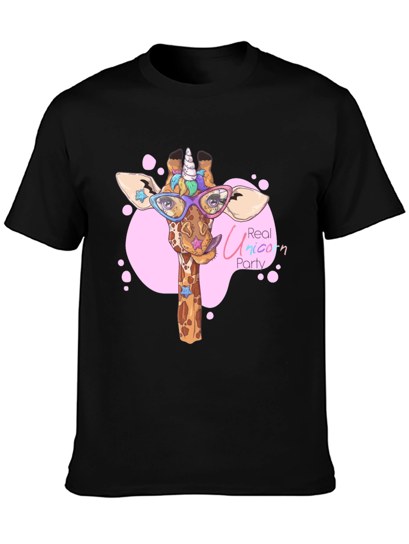 Black Giraffe Unicorn Party T-Shirt - Cute Cartoon Design view 3