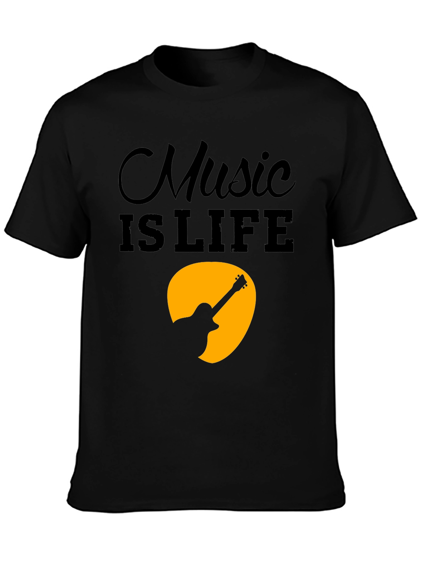 Black Music is Life T-Shirt - Guitar Graphic Tee - Men's Black Cotton view 3