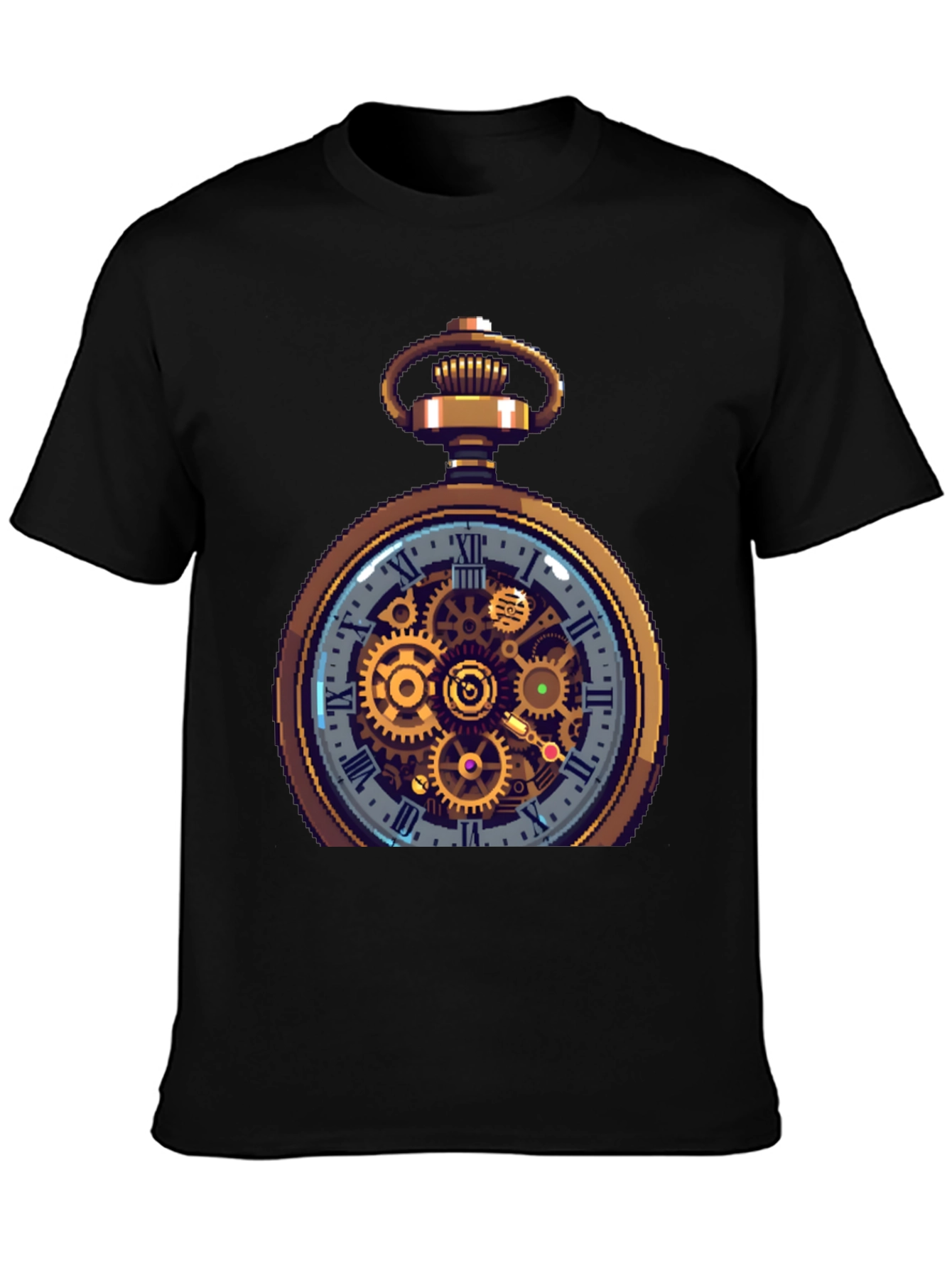 Black Steampunk Pocket Watch Design T-Shirt view 3