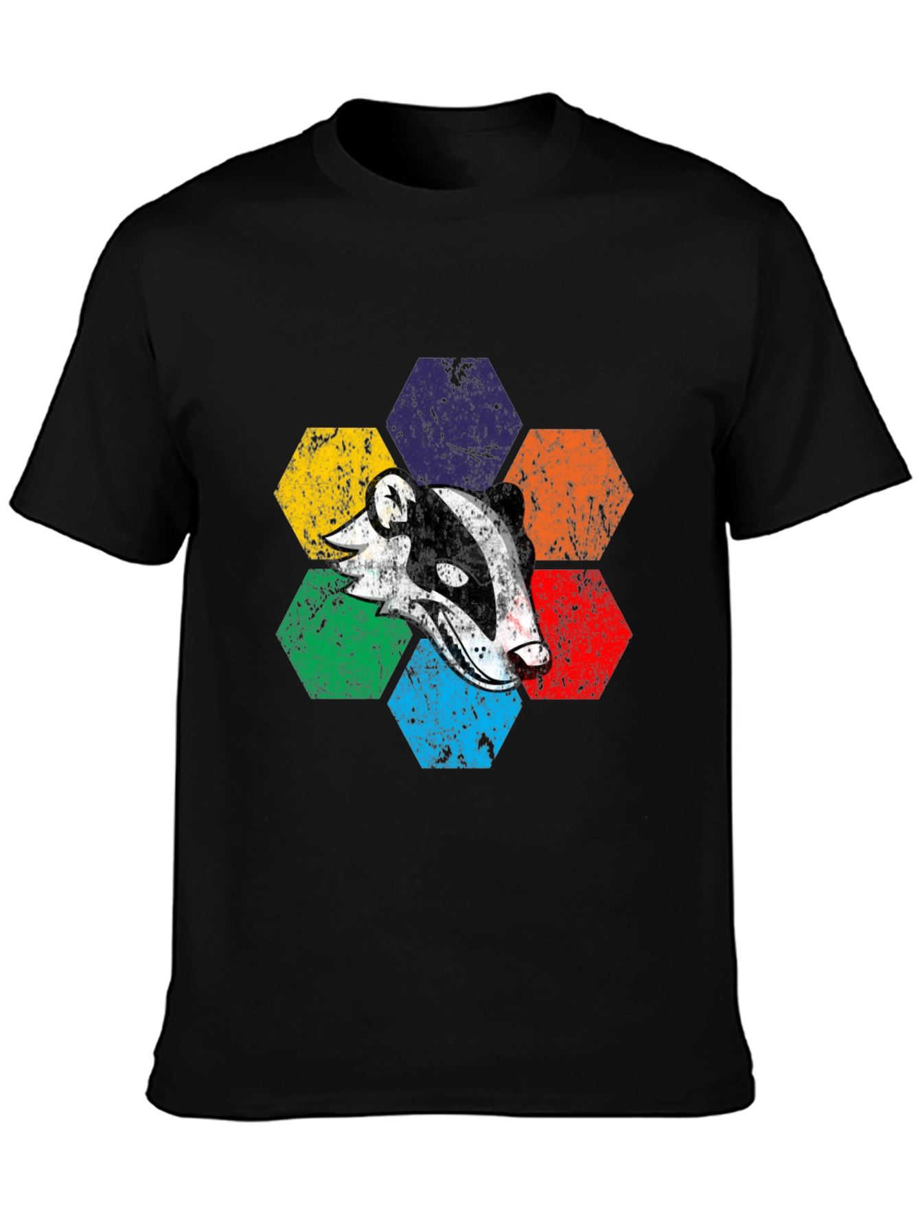 Black Retro Badger Hexagon T-Shirt - Unique Graphic Tee view 3