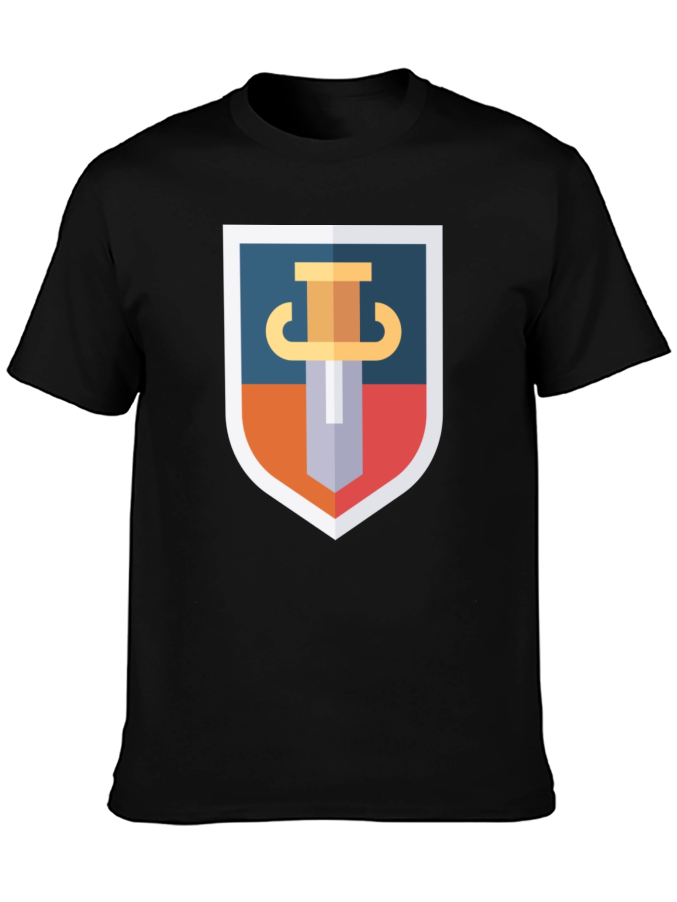Black Sword Shield Graphic Tee - Black Cotton T-Shirt view 3