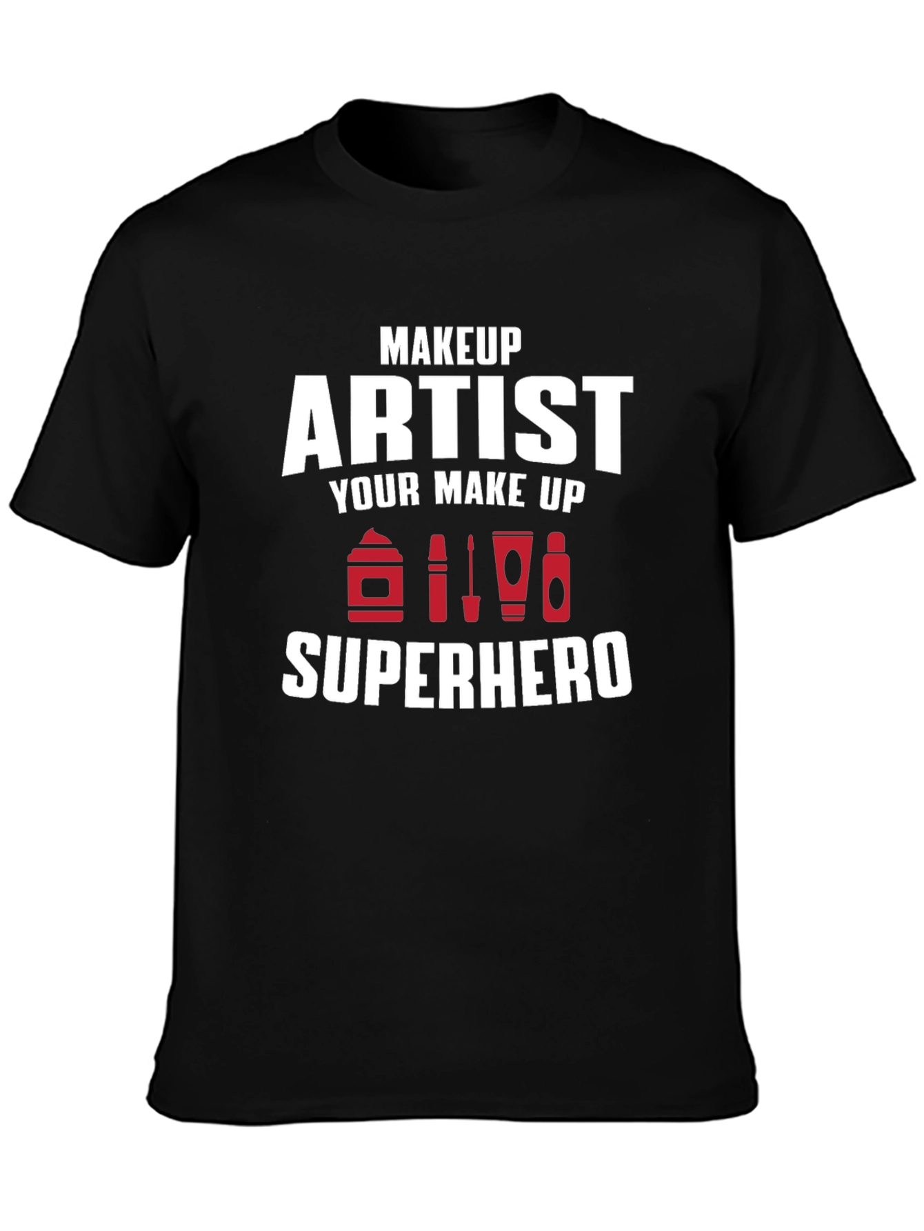 Black Makeup Artist Superhero T-Shirt - Black Crew Neck Tee view 3