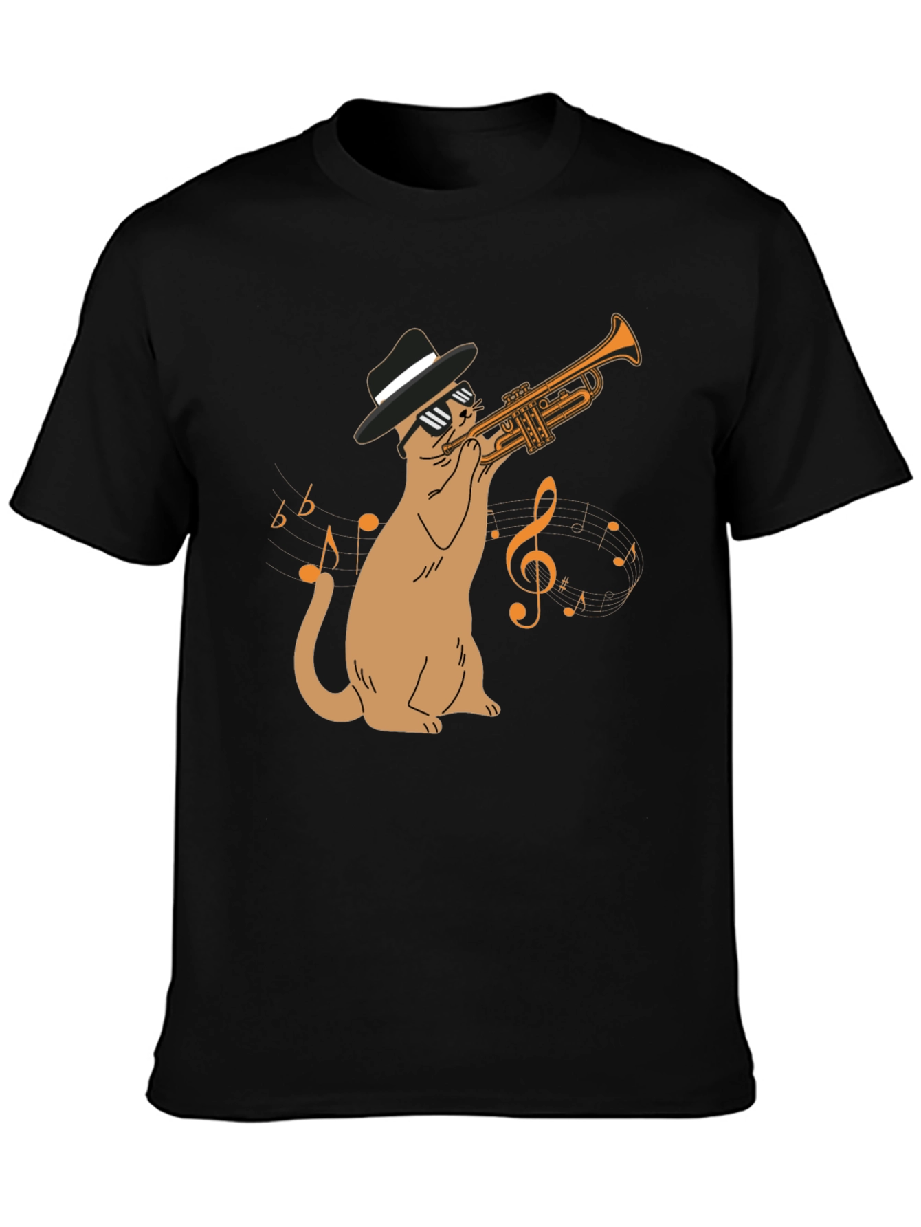 Black Cool Cat Trumpet Player T-Shirt - Black view 3