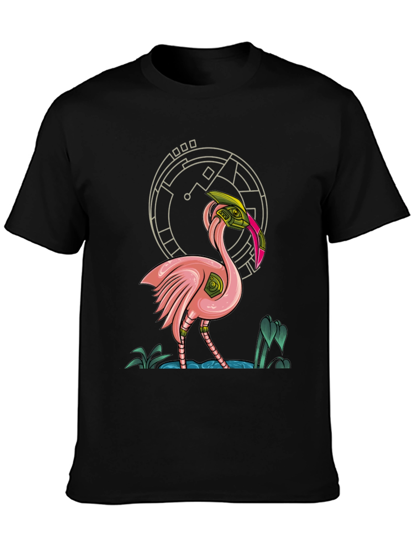 Black Cyberpunk Flamingo Graphic T-Shirt view 3