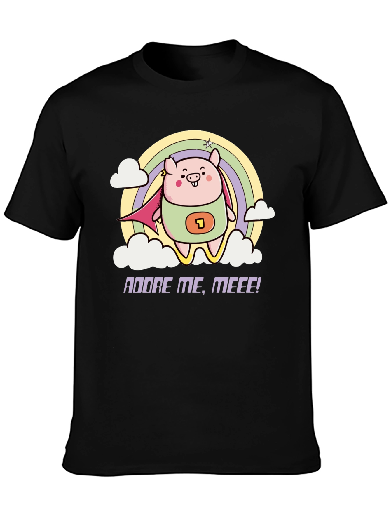 Black Adorable Superhero Pig T-Shirt view 3