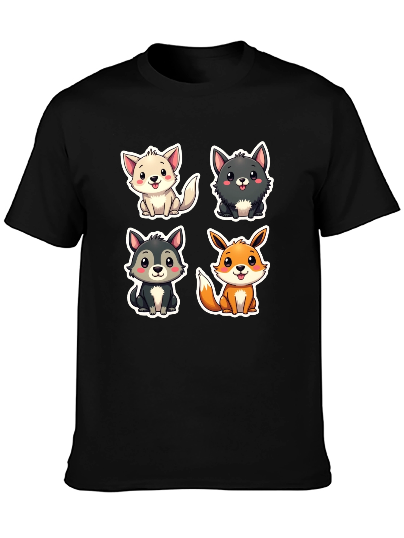 Black Cute Cartoon Animal T-Shirt view 3