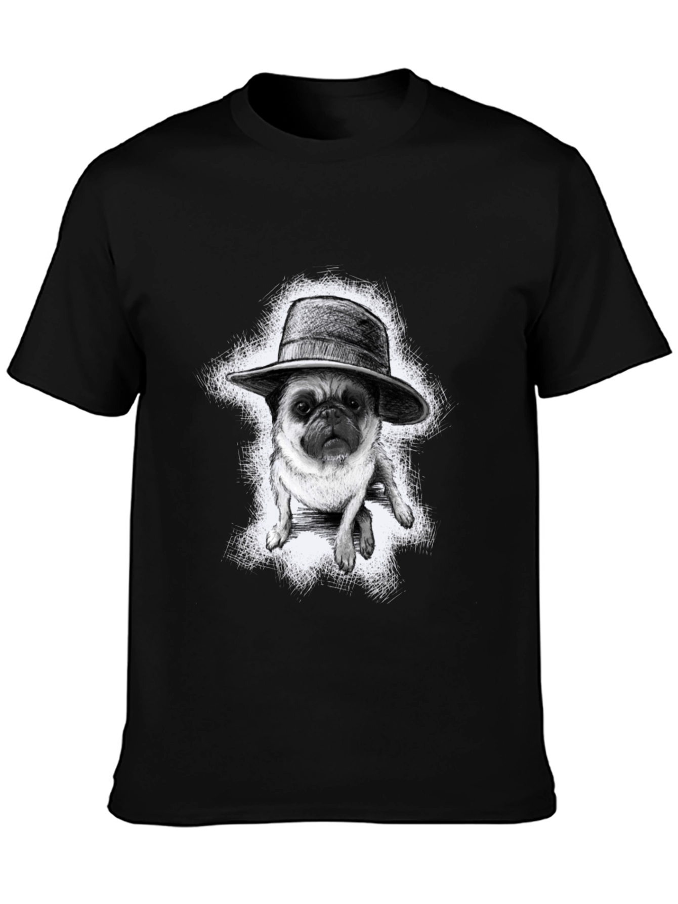 Black Pug in a Hat Graphic Tee - Trendy Black T-Shirt view 3