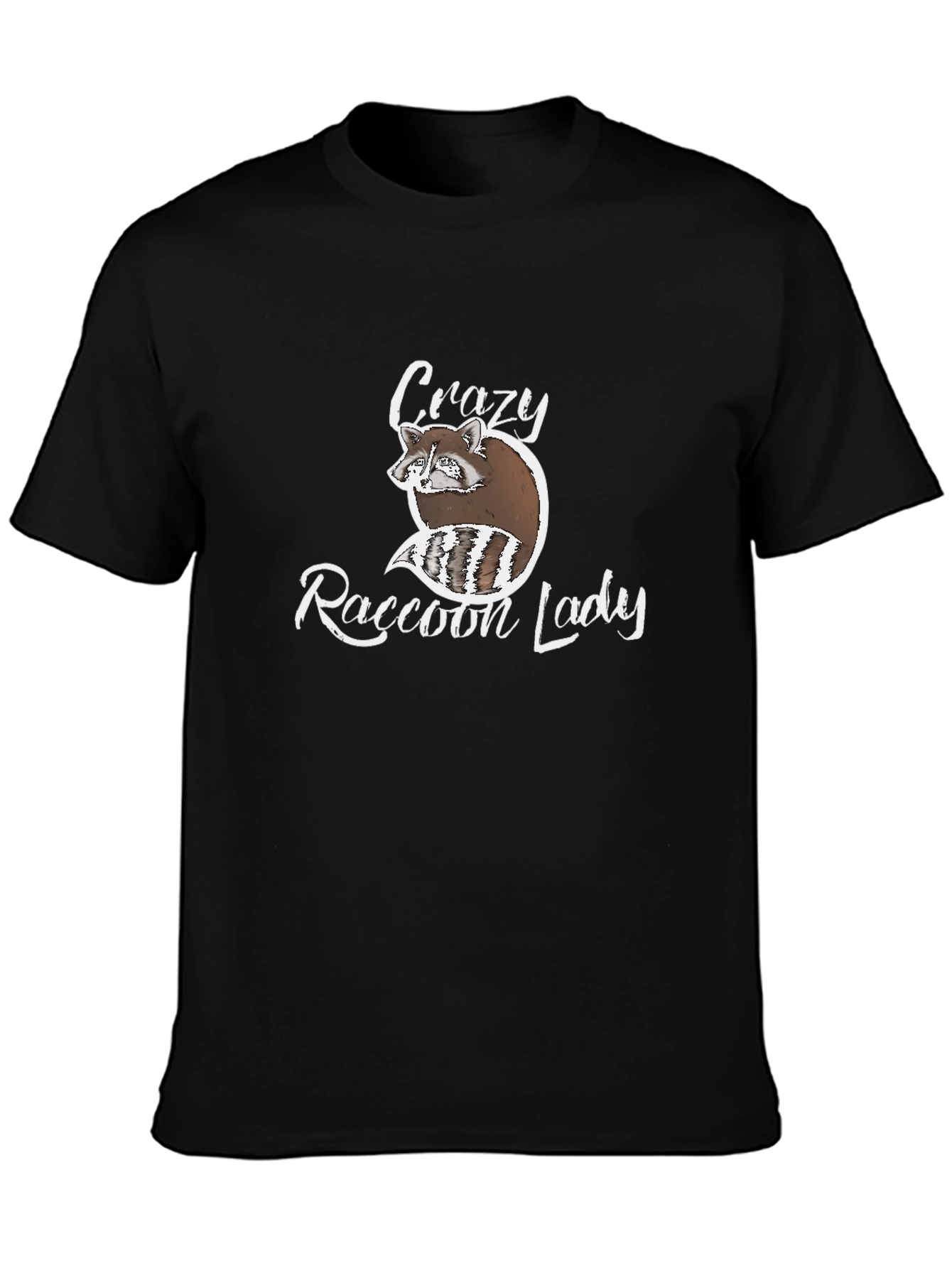 Black Crazy Raccoon Lady Graphic T-Shirt view 3