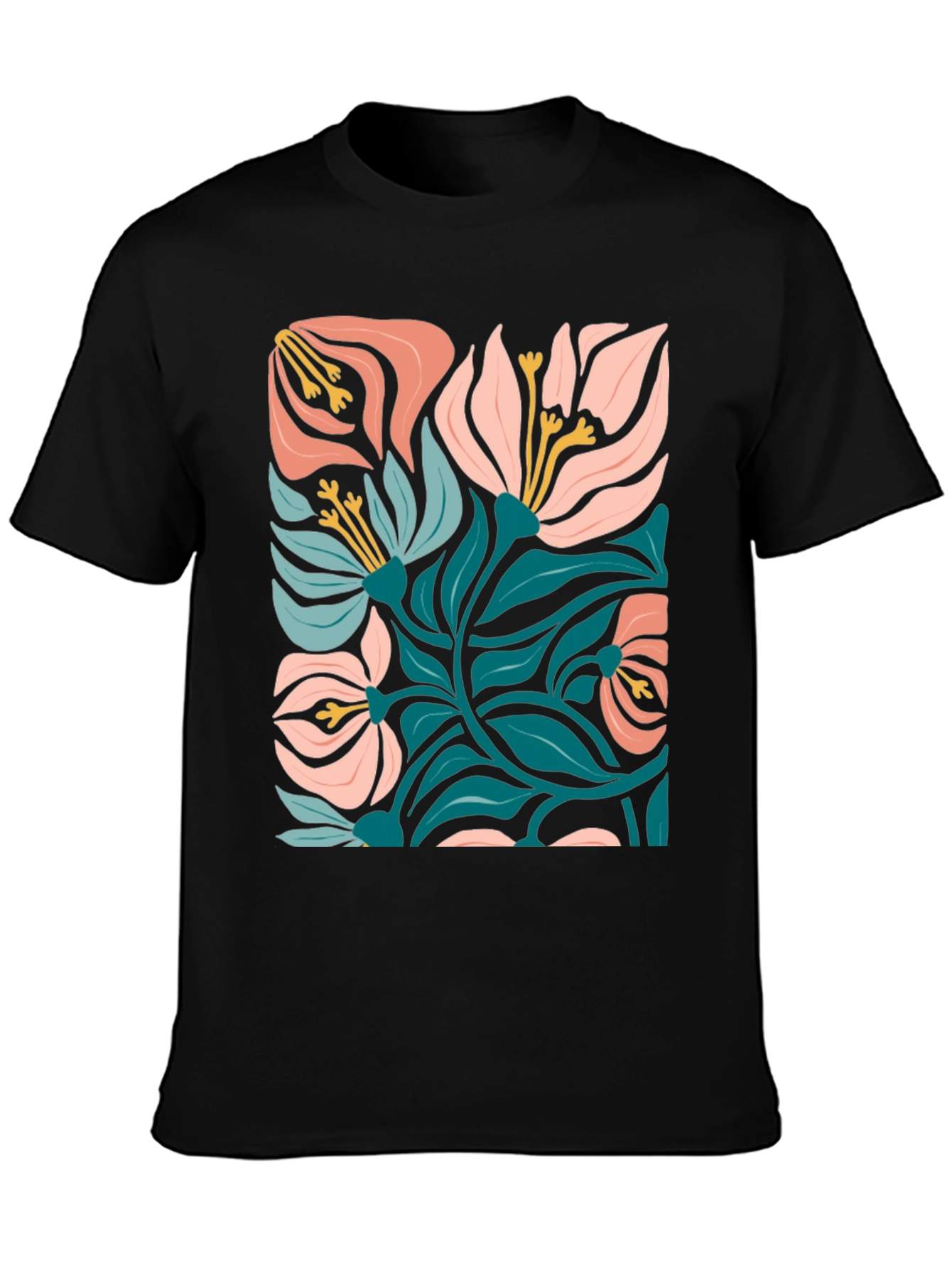 Black Floral Graphic Print Black T-Shirt view 3