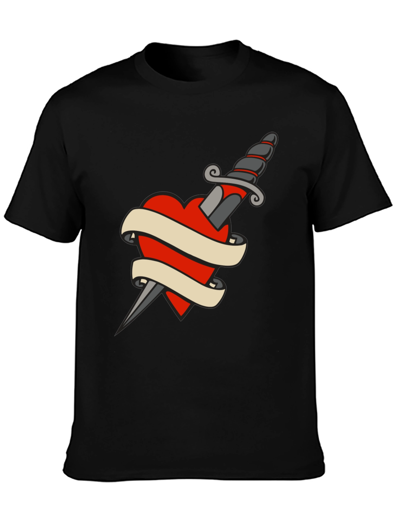 Black Dagger Heart Tattoo T-Shirt - Classic Black Tee view 3
