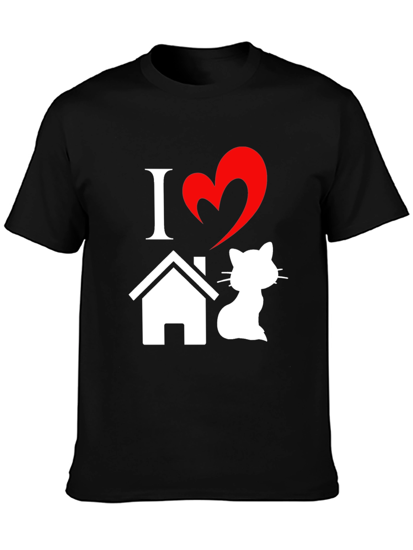 Black I Heart Home Cat T-Shirt - Novelty Pet Lover Tee view 3