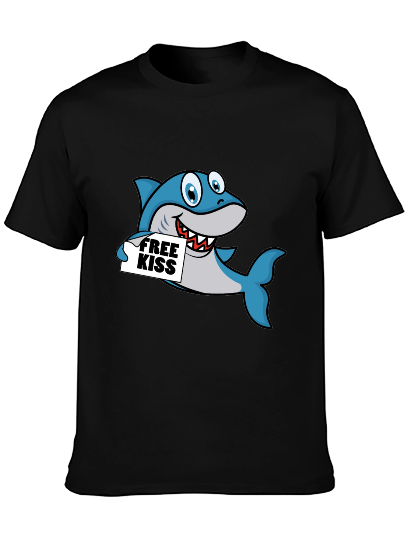 Black Funny Shark Free Kiss Graphic Tee - Black view 3