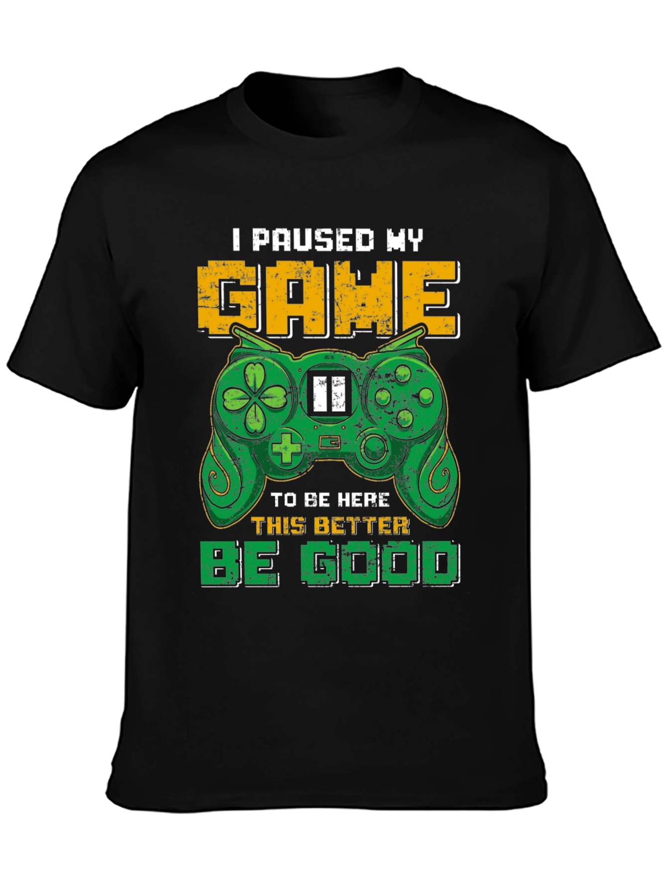 Black Gamer T-Shirt - "I Paused My Game" view 3
