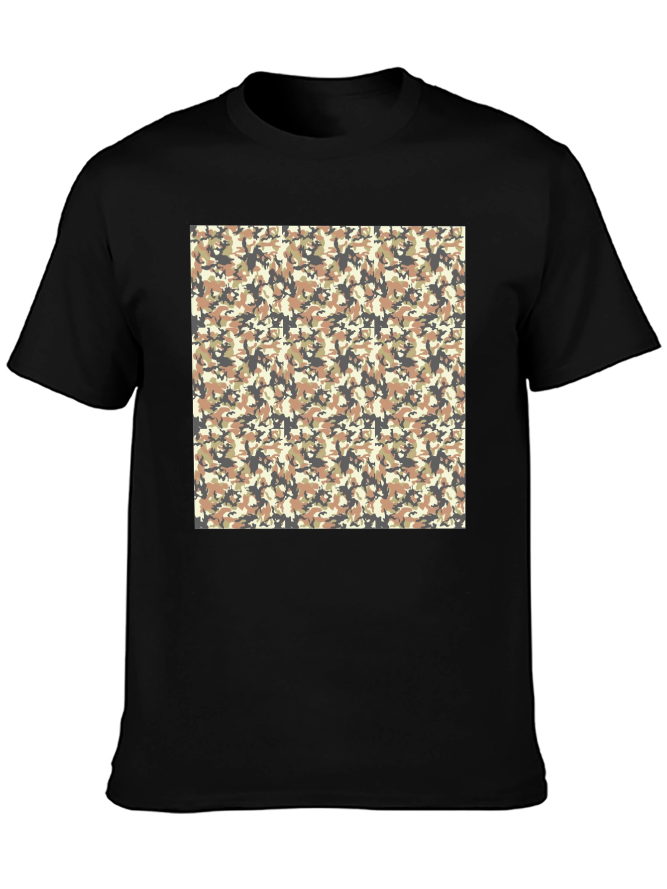 Black Camo Patterned Graphic Print Black T-Shirt view 3