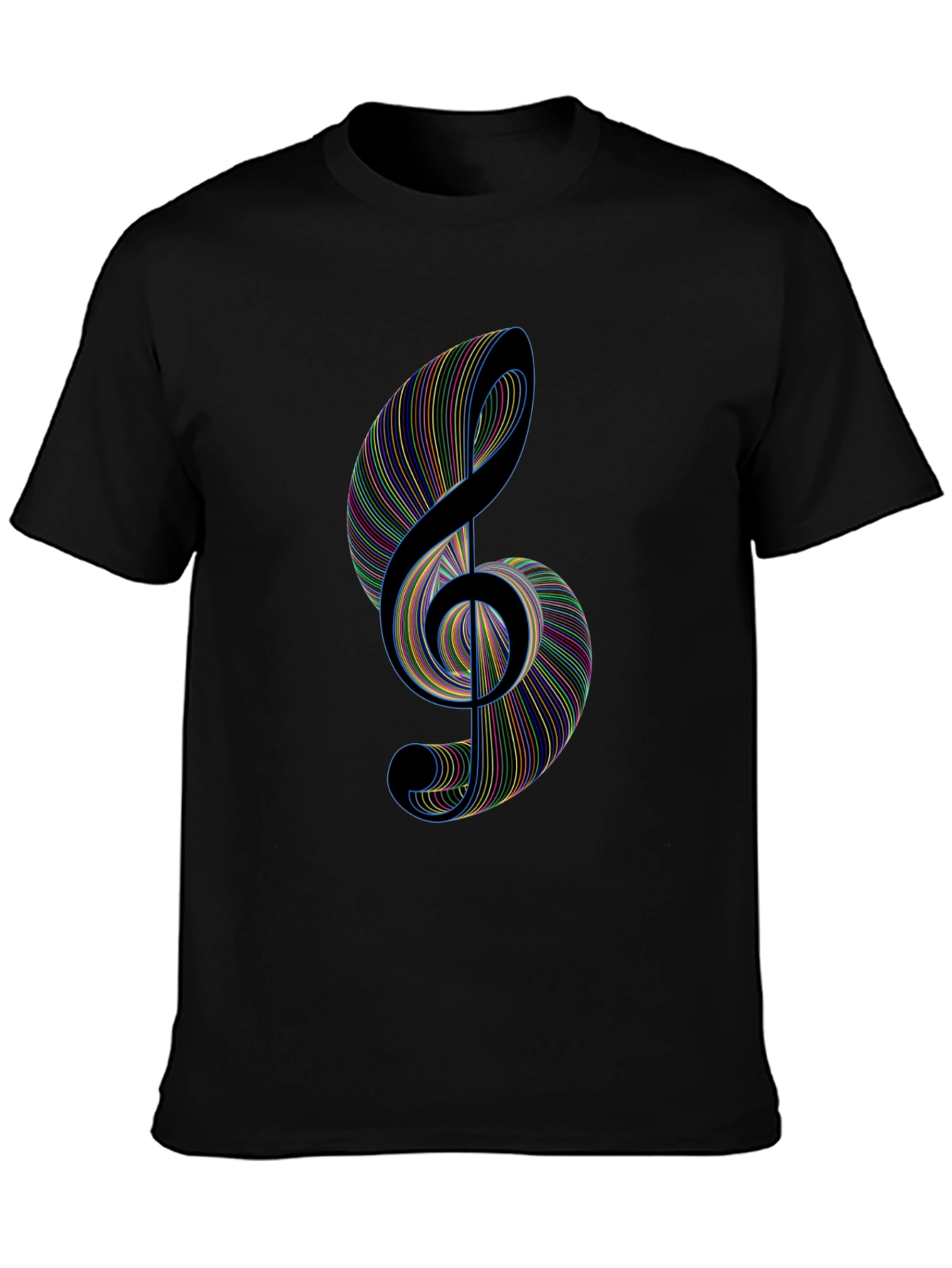Black Treble Clef Music T-Shirt - Colorful Lines view 3