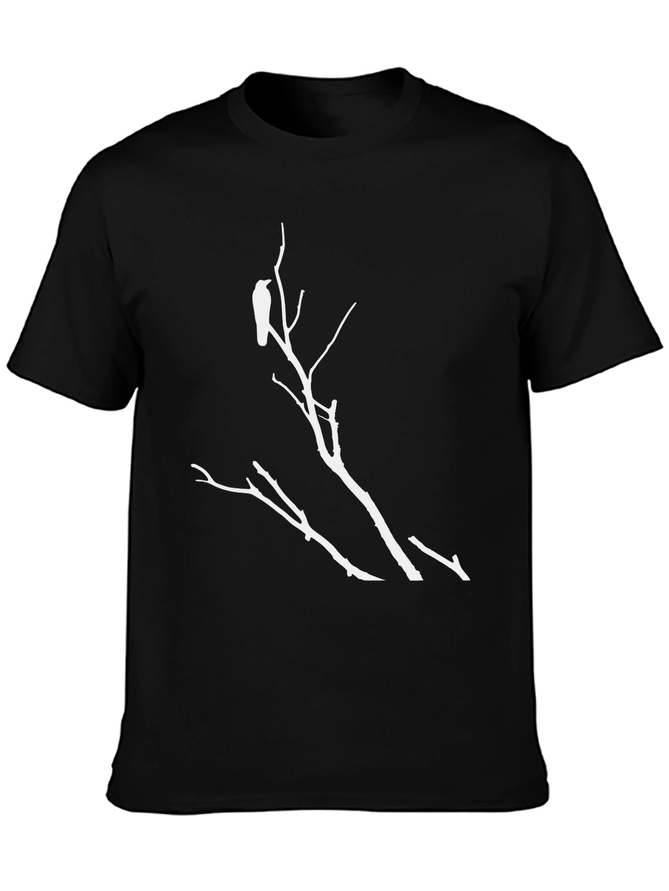 Black Raven on Branch Graphic Tee - Black Cotton Casual Top view 3