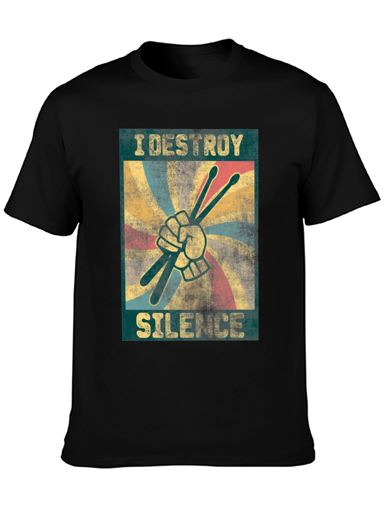Black I Destroy Silence T-Shirt - Drummer Design view 3