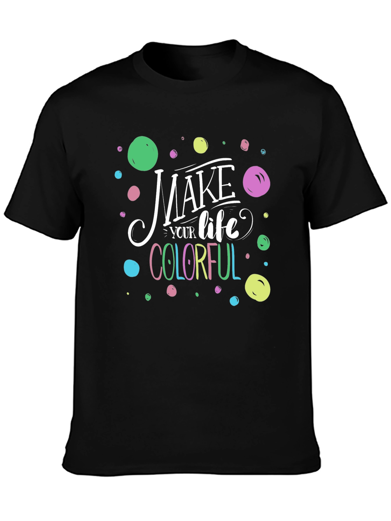 Black Colorful Life T-Shirt - Trendy Graphic Tee view 3