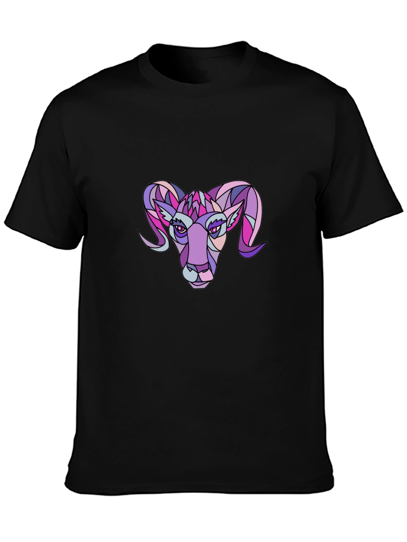 Black Geometric Ram Graphic Tee - Stylish Crew Neck T-Shirt view 3