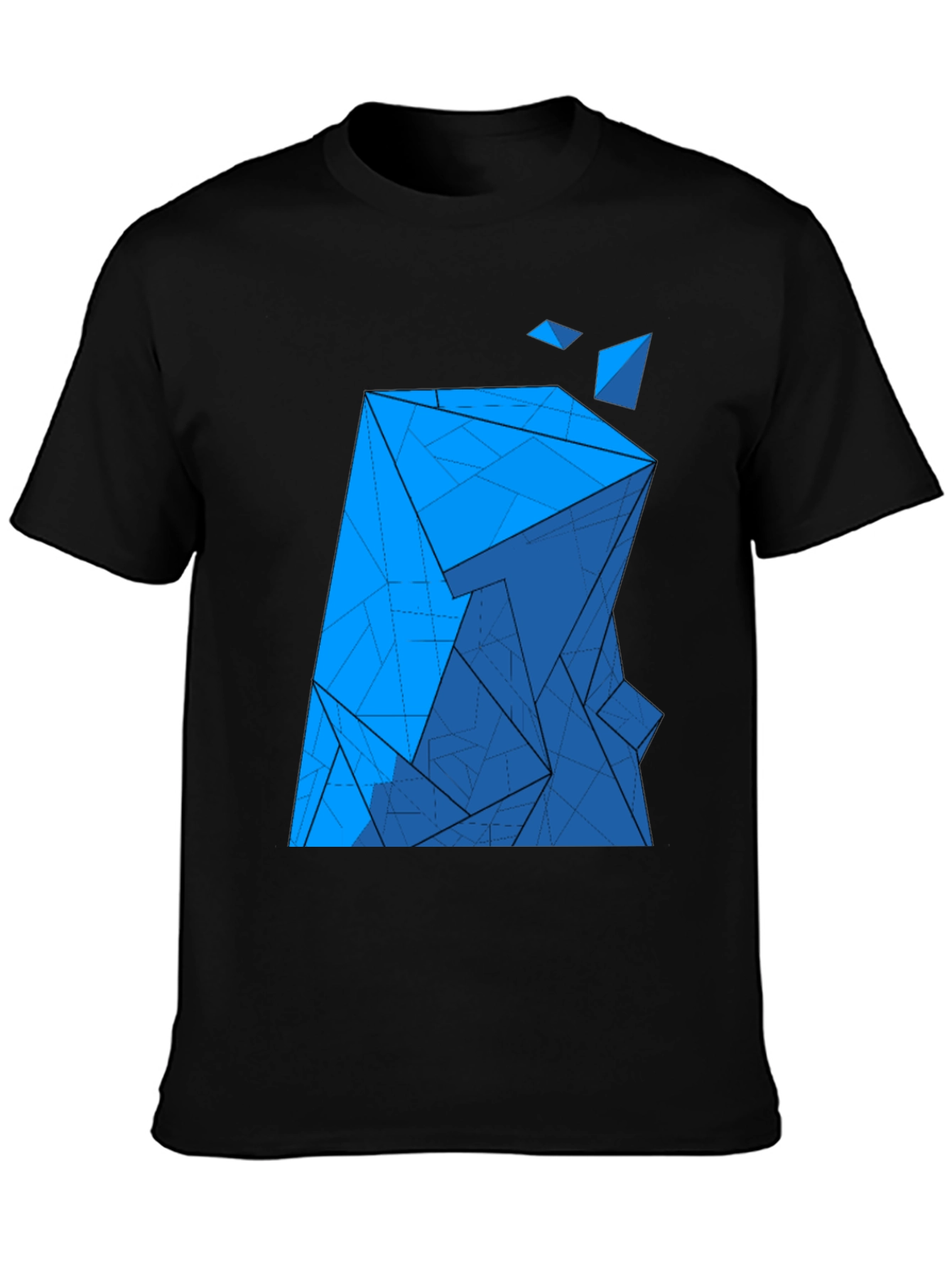 Black Abstract Blue Geometric Print Black T-Shirt view 3