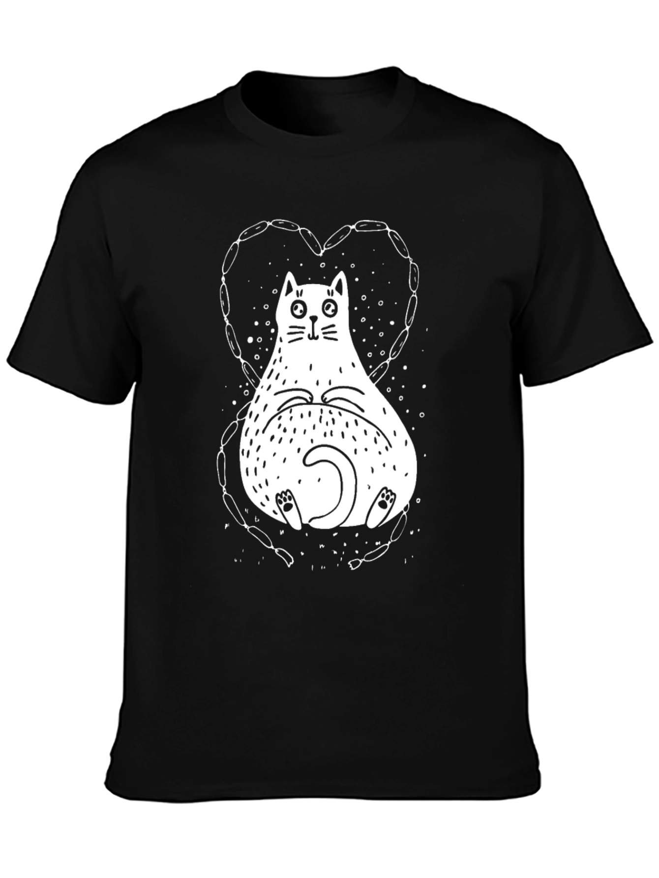 Black Funny Cat Sausage Heart Graphic T-Shirt view 3