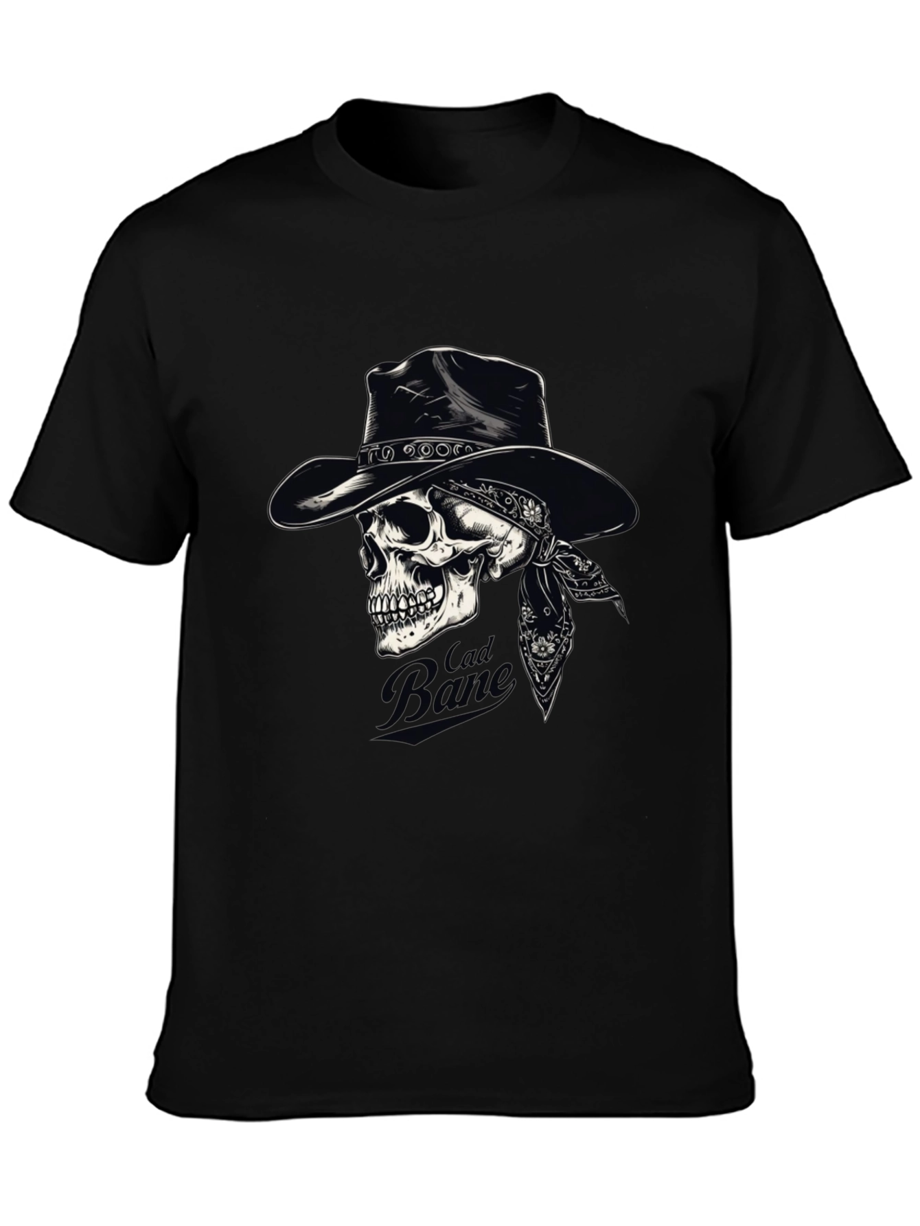 Black Cad Bane Skull Cowboy Black T-Shirt view 3
