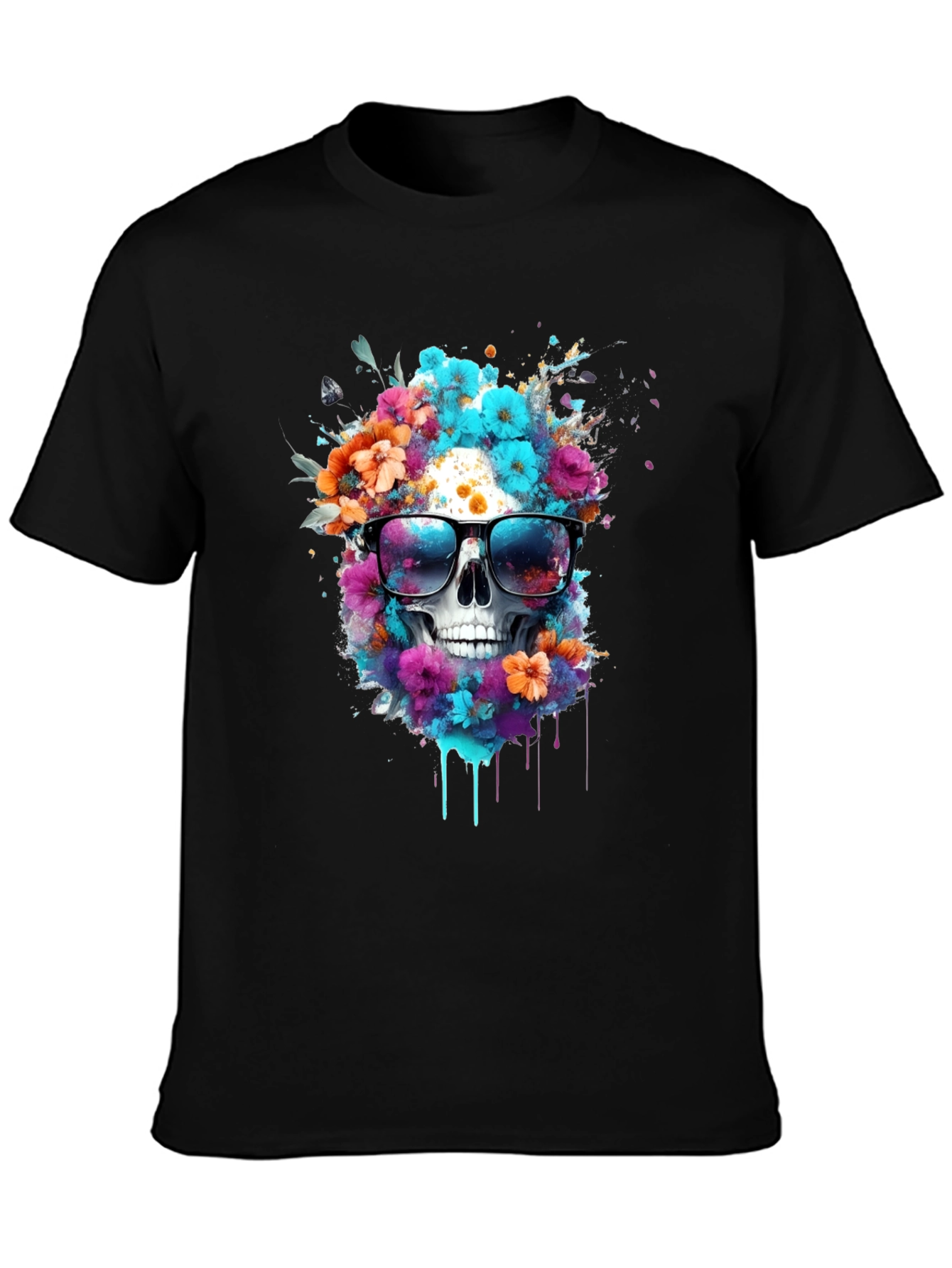 Black Floral Skull T-Shirt: Stylish & Unique Graphic Tee view 3