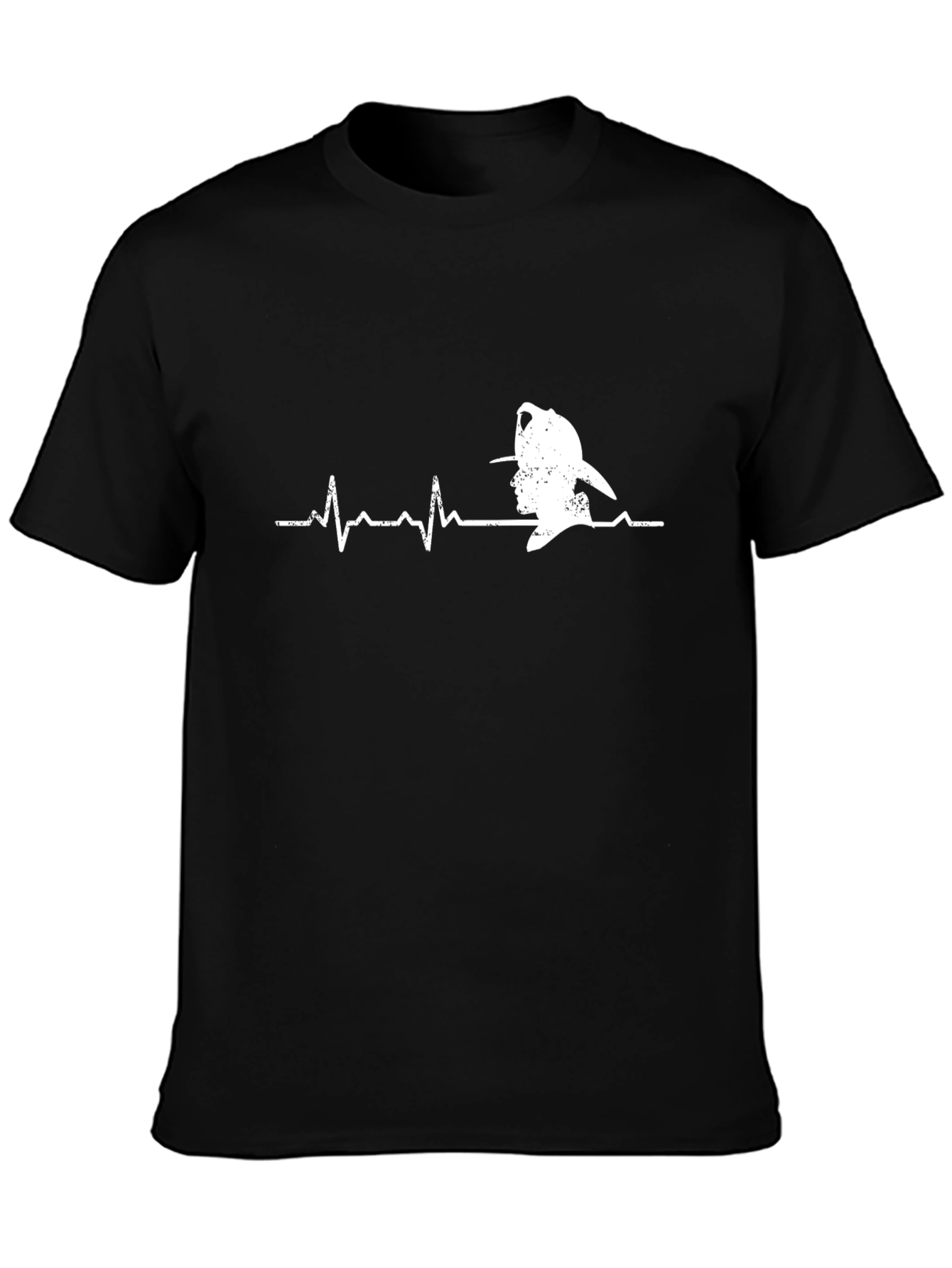 Black Firefighter Heartbeat Graphic Tee - Black Cotton Casual T-Shirt view 3