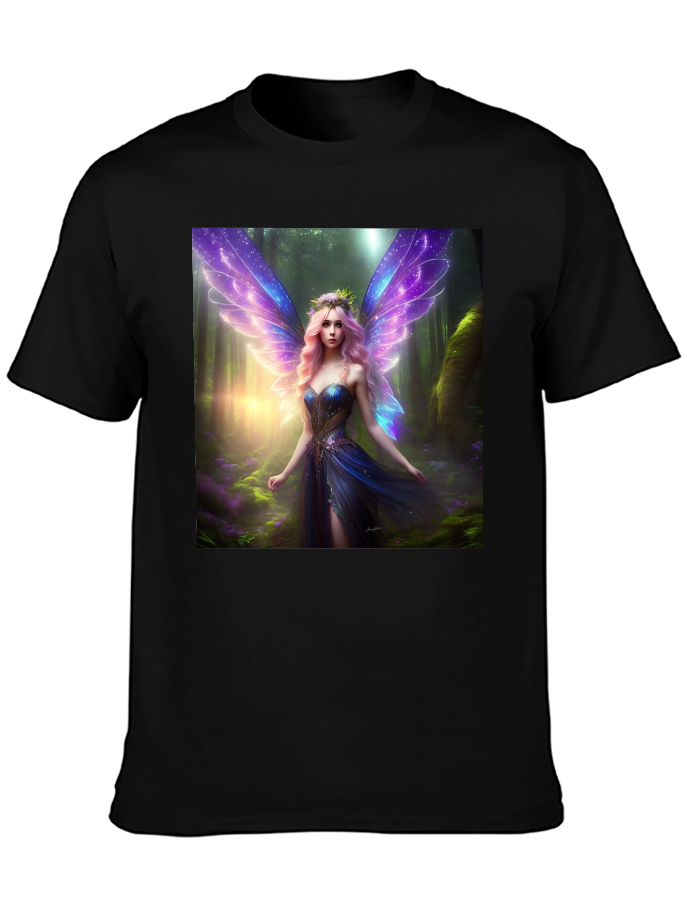 Black Fantasy Fairy Print Black Tee view 3
