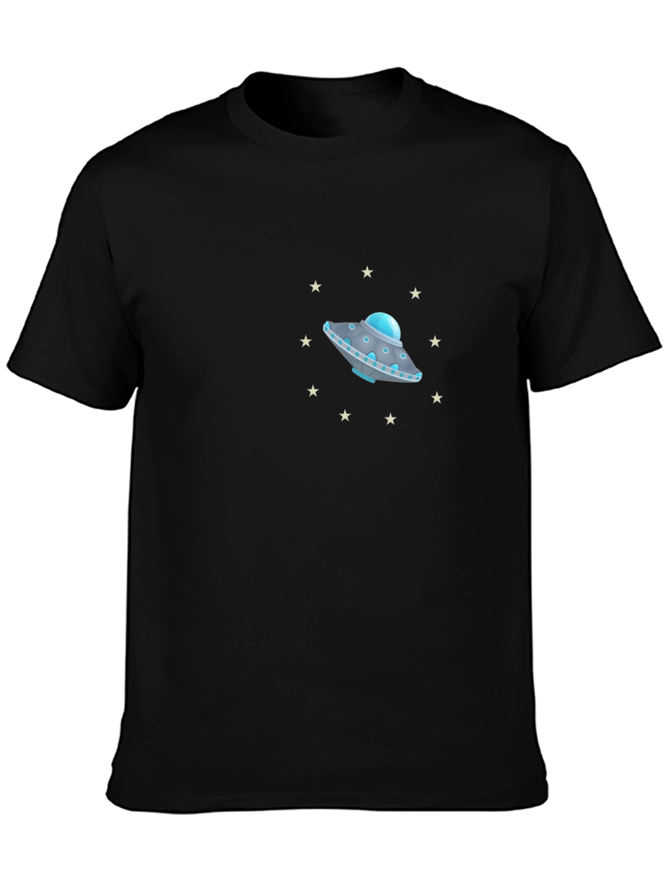 Black UFO Graphic T-Shirt - Black, Crew Neck view 3