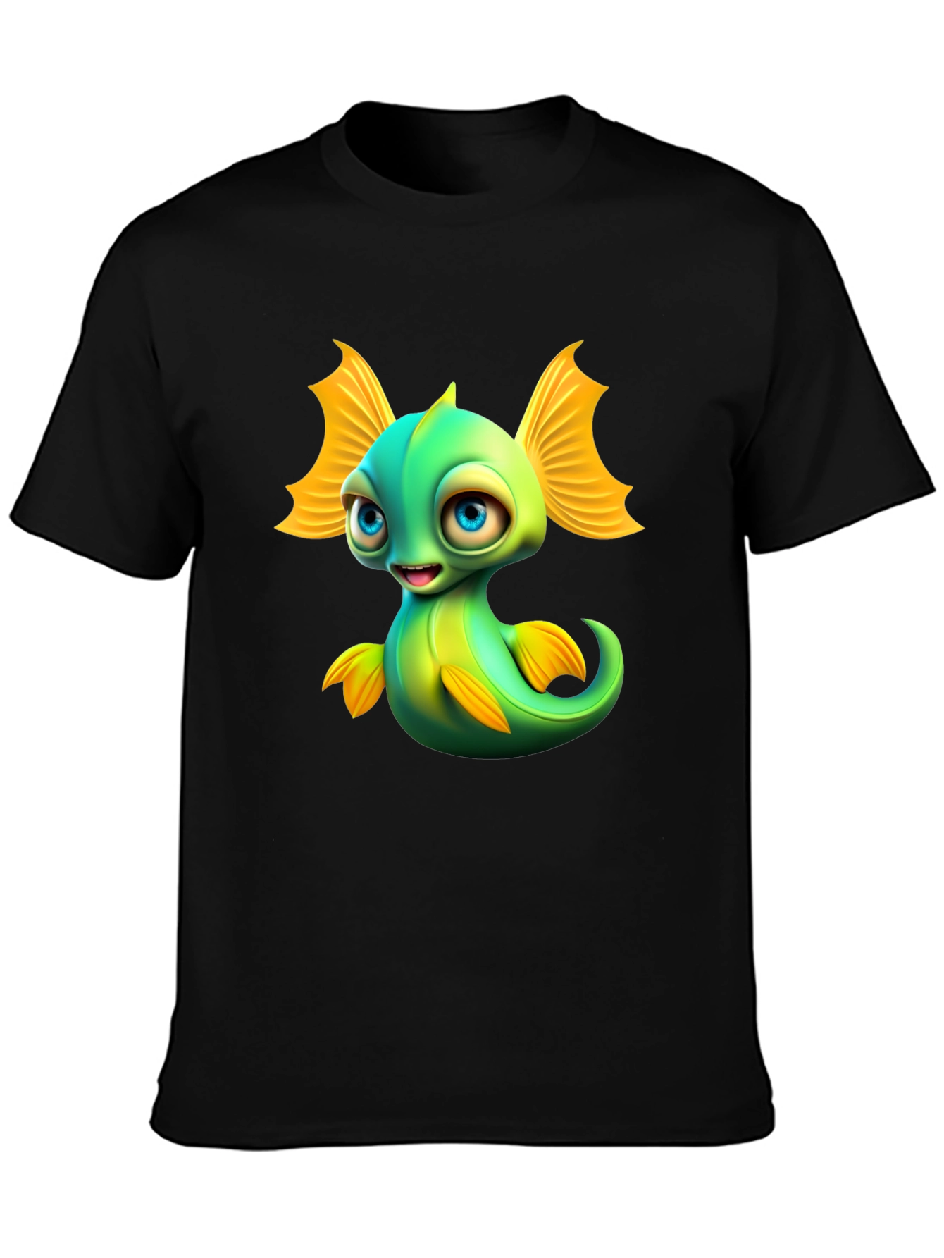 Black Cute Cartoon Fish Graphic T-Shirt - Fun & Unique Design view 3